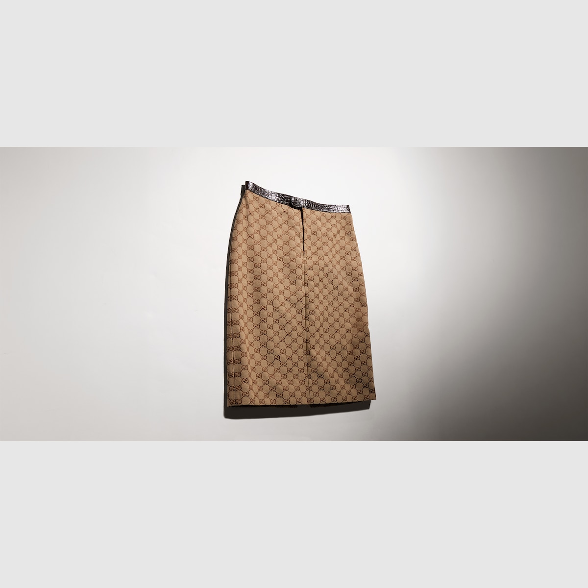 GG cotton canvas skirt in camel and brown