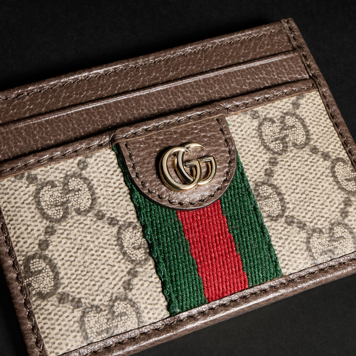 Ophidia card case in beige and brown GG Supreme