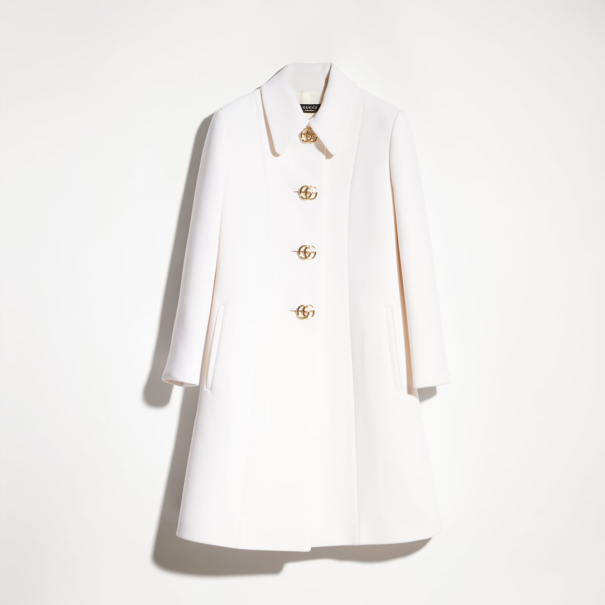 Wool natté coat with Double G button in white - thumbnail 3