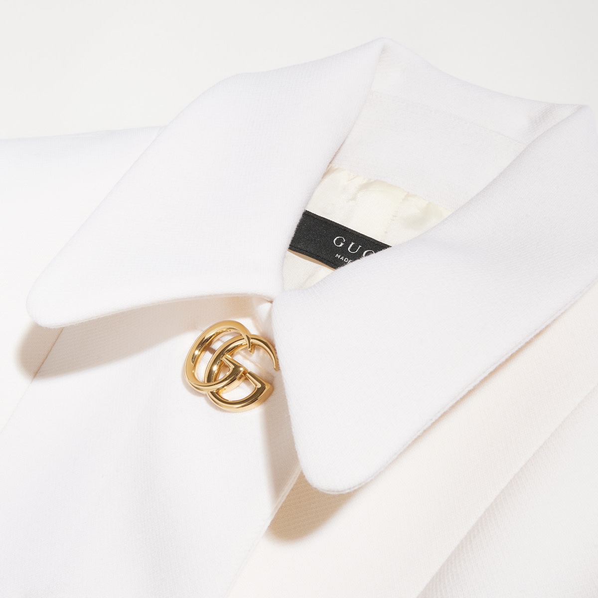 Wool natté coat with Double G button in white