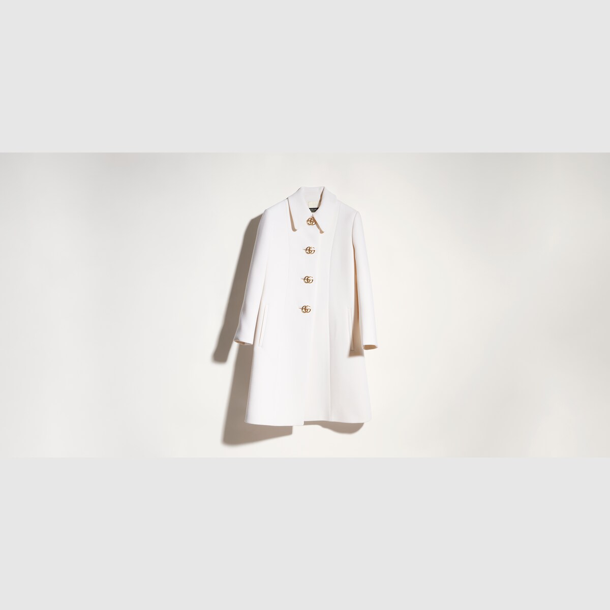 Wool natté coat with Double G button in white - thumbnail 2