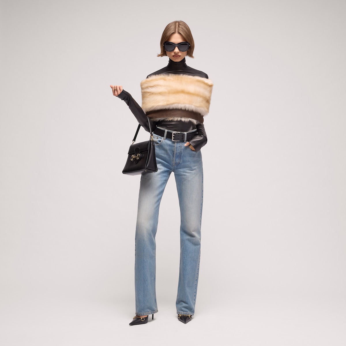 Soft nappa turtleneck top in black - thumbnail 5