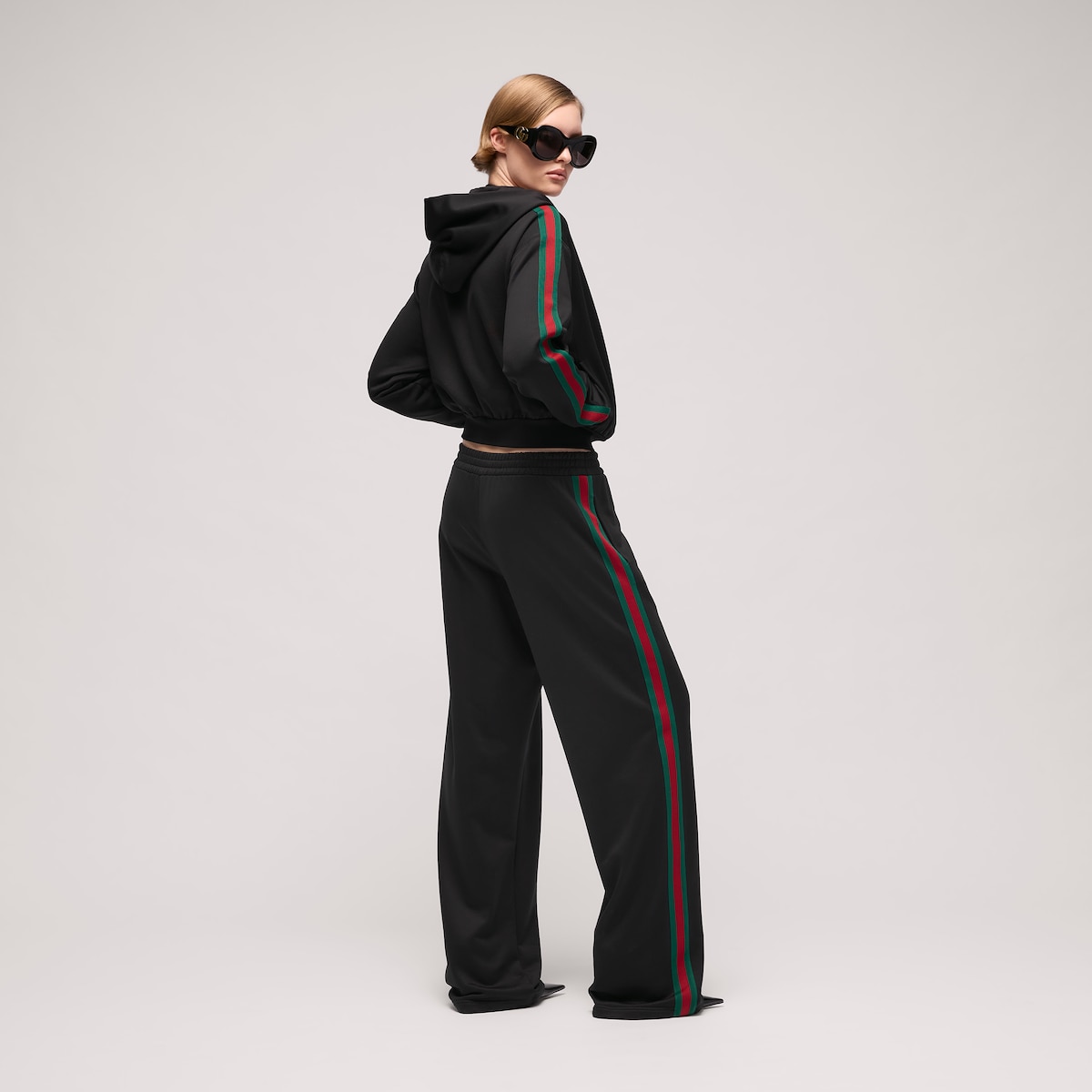 Cotton jersey zip jacket with Web in black - thumbnail 5
