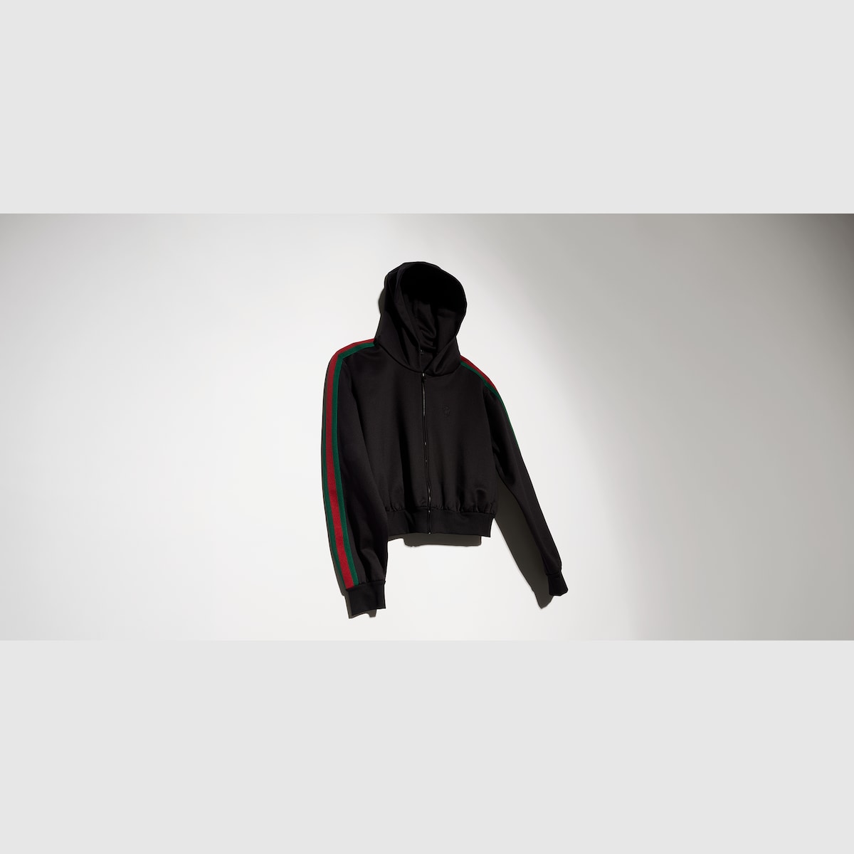 Cotton jersey zip jacket with Web in black