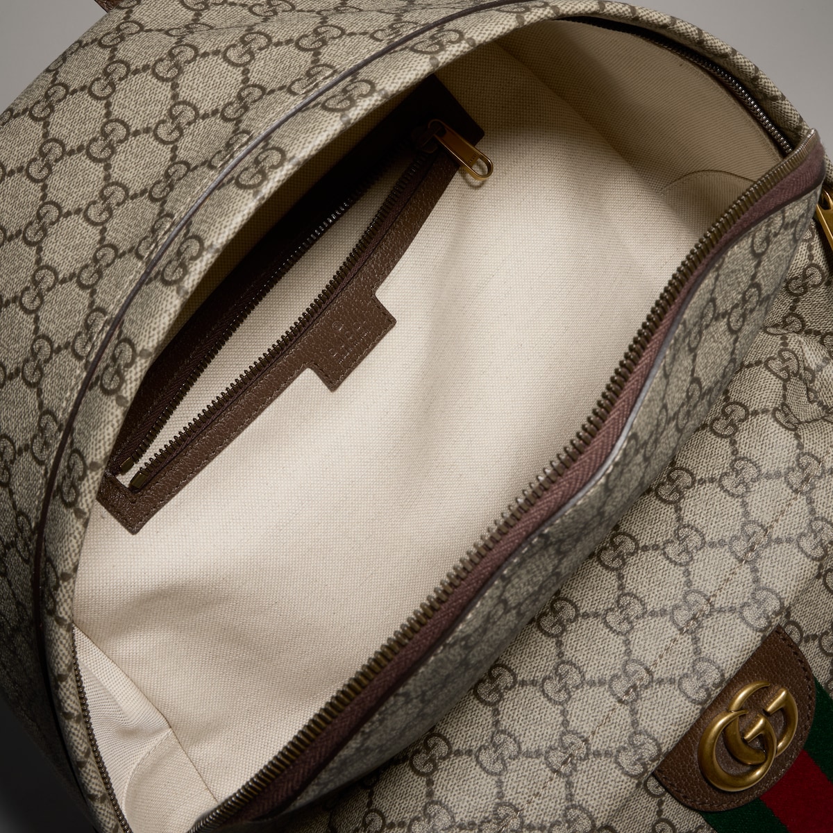 Ophidia medium backpack in beige and dark brown fabric