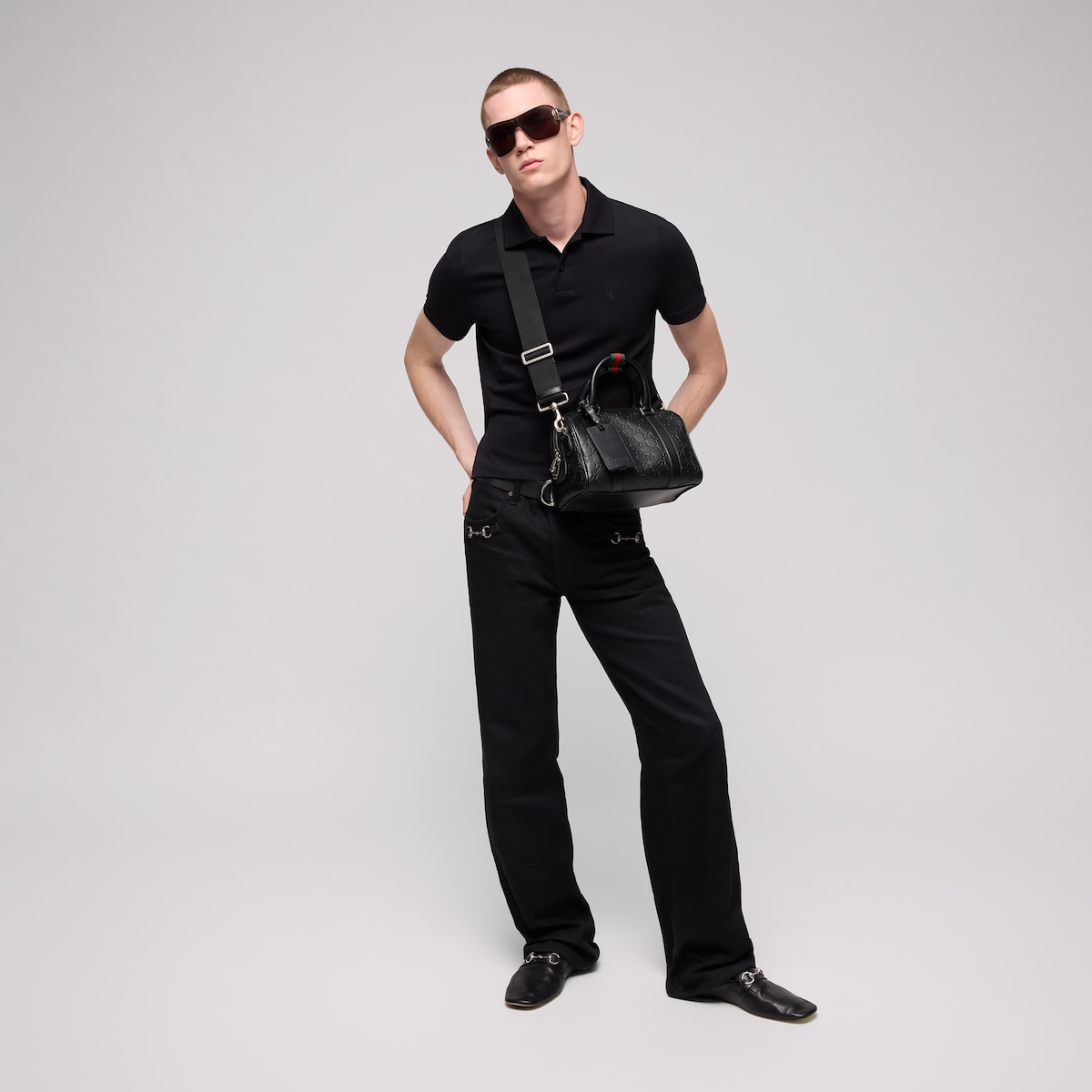 GG Emblem small duffle bag in black GG leather - thumbnail 8