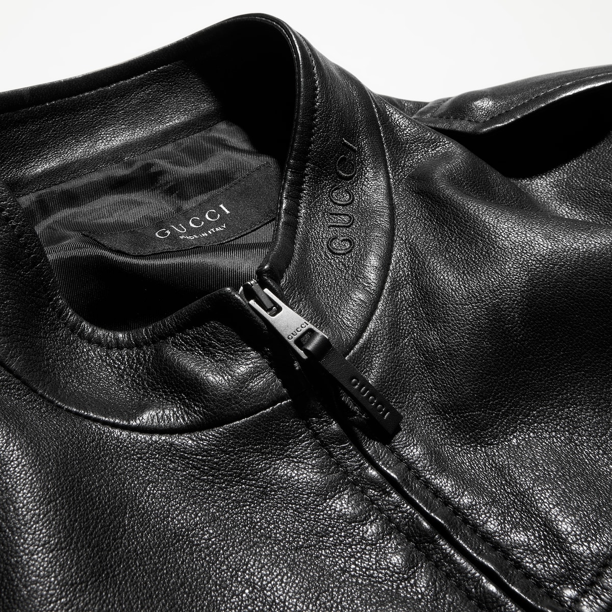 Grainy nappa leather bomber jacket in black | GUCCI® NZ