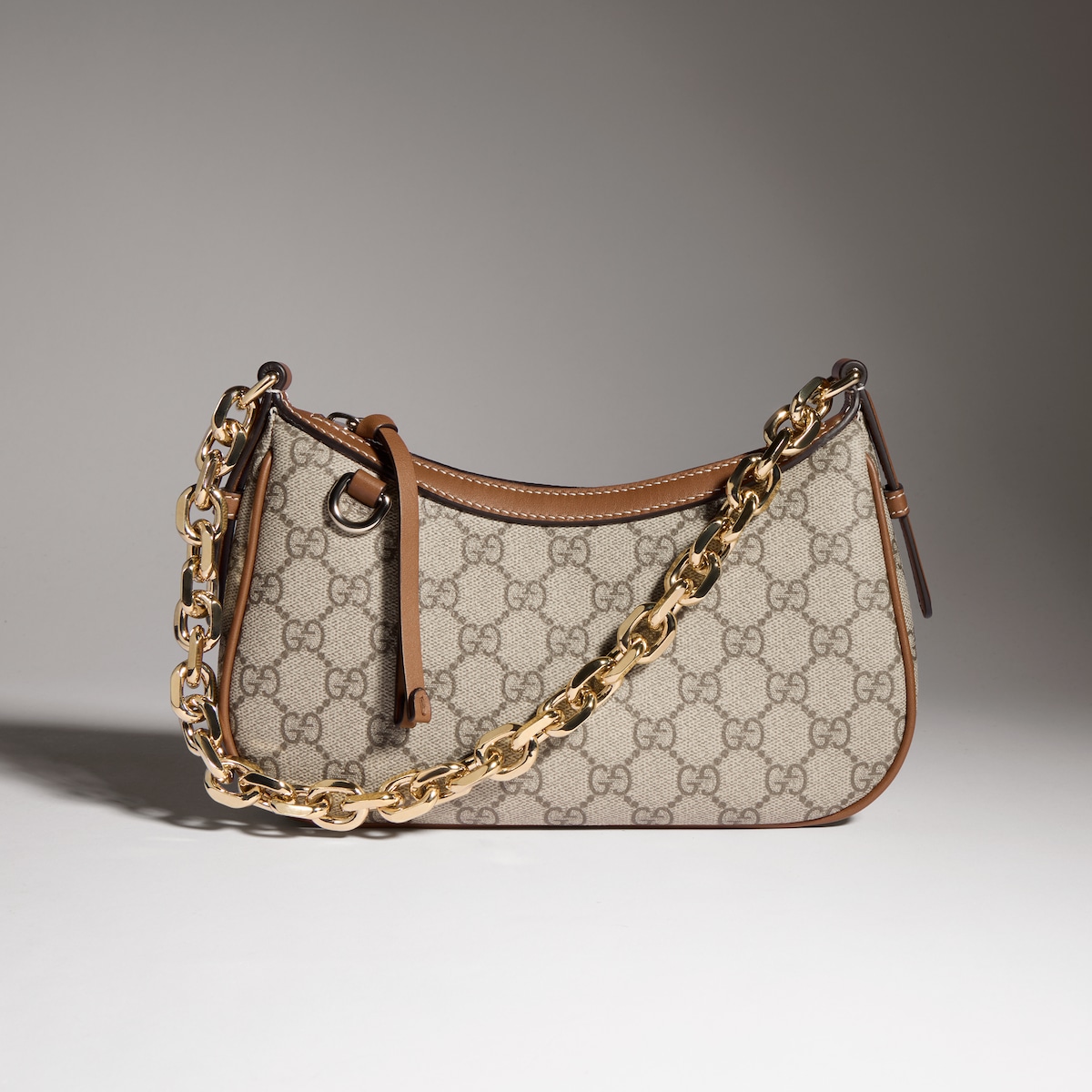 GG Emblem small shoulder bag in beige and dark brown fabric - thumbnail 6