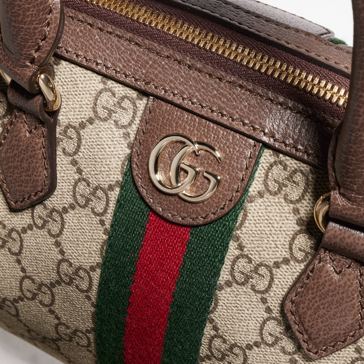 Ophidia medium boston bag in beige and brown GG fabric - thumbnail 3