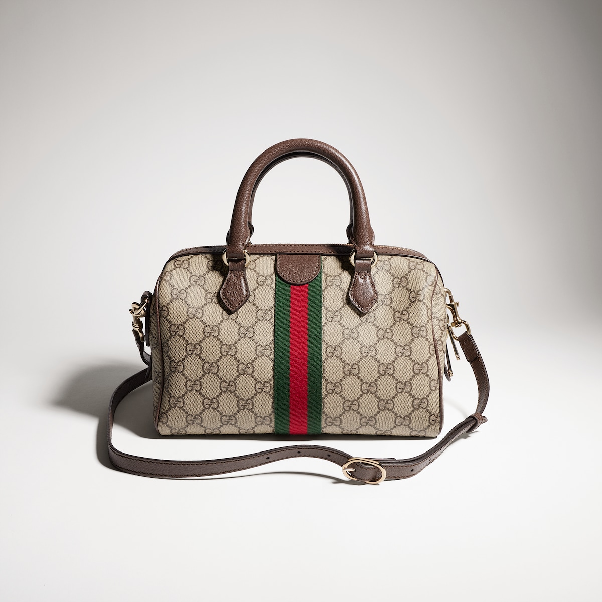 Ophidia medium boston bag in beige and brown GG fabric - thumbnail 4