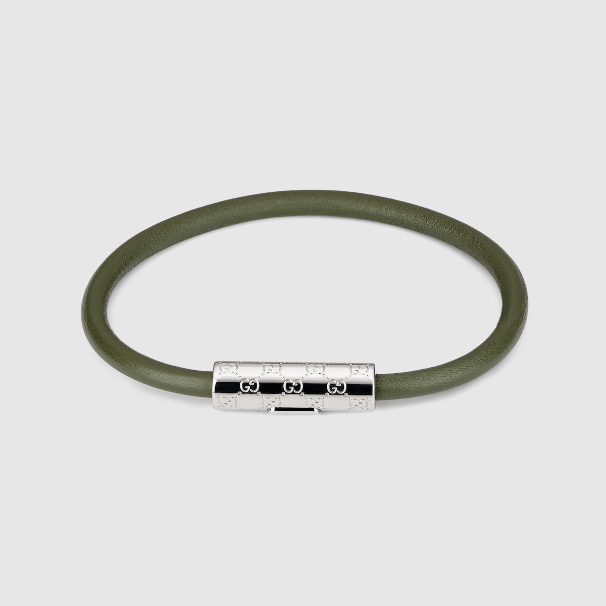 Bracelet with GG detail in forest green leather - thumbnail 6