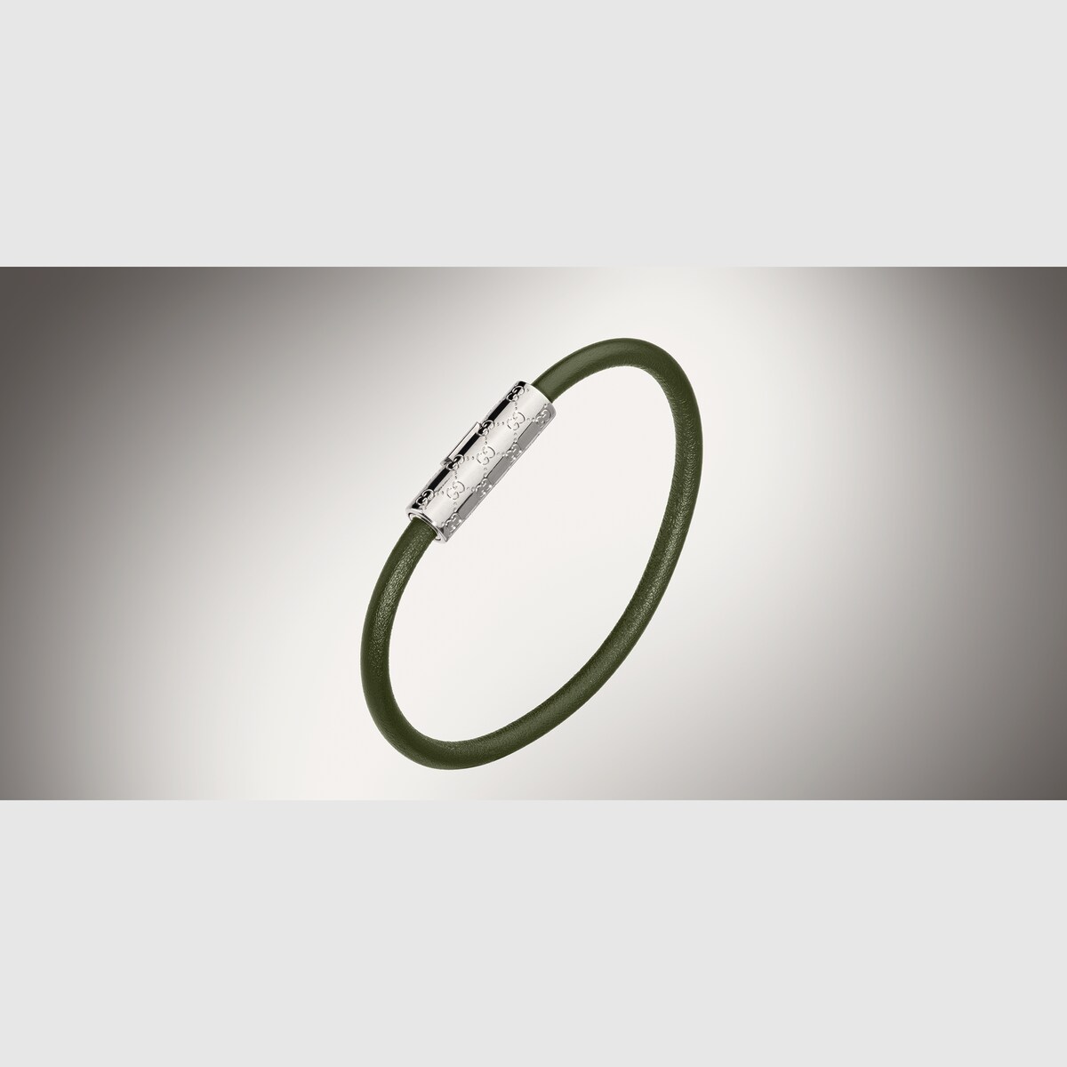 Bracelet with GG detail in forest green leather - thumbnail 5