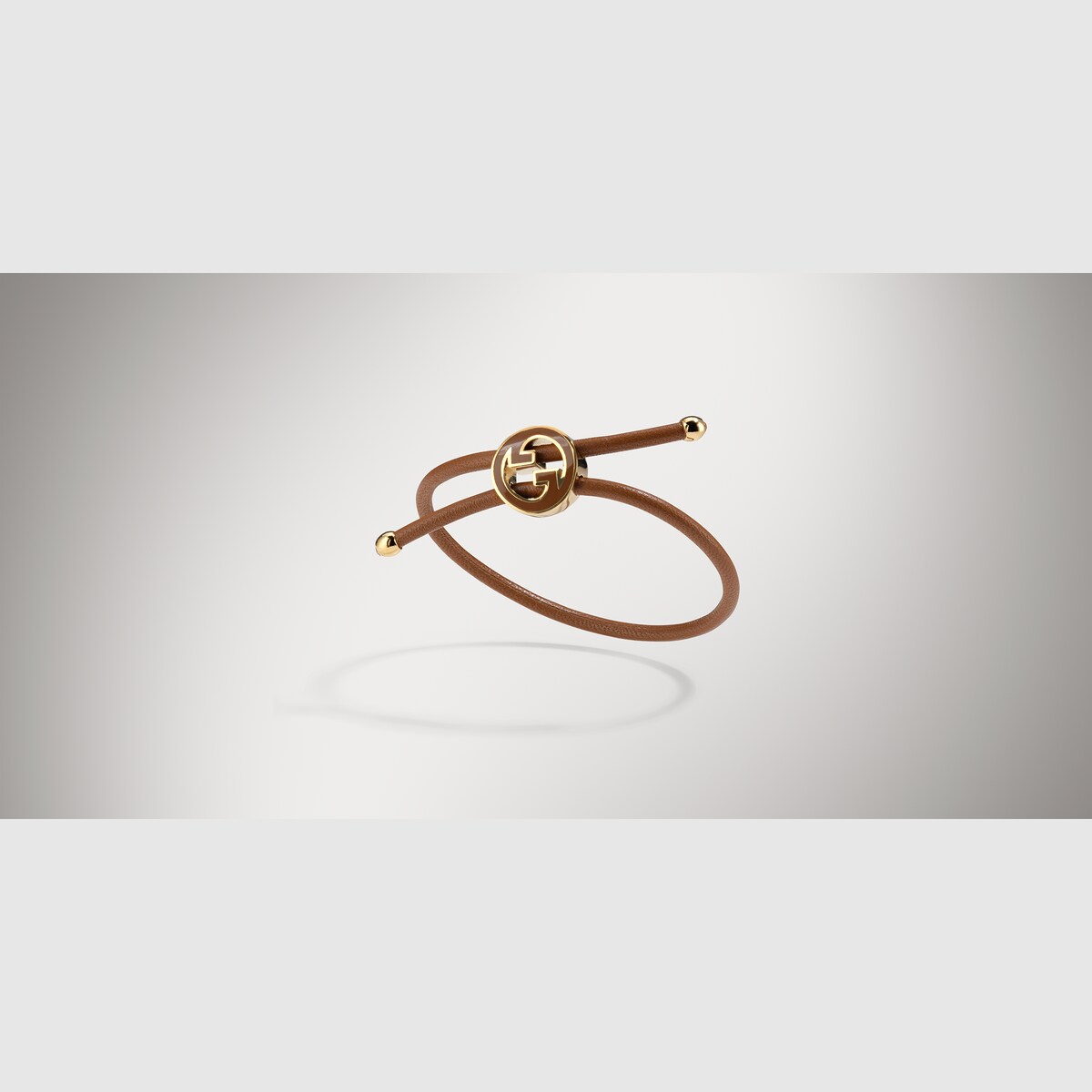 Bracelet with enamel Round Interlocking G in mustard yellow leather - thumbnail 2