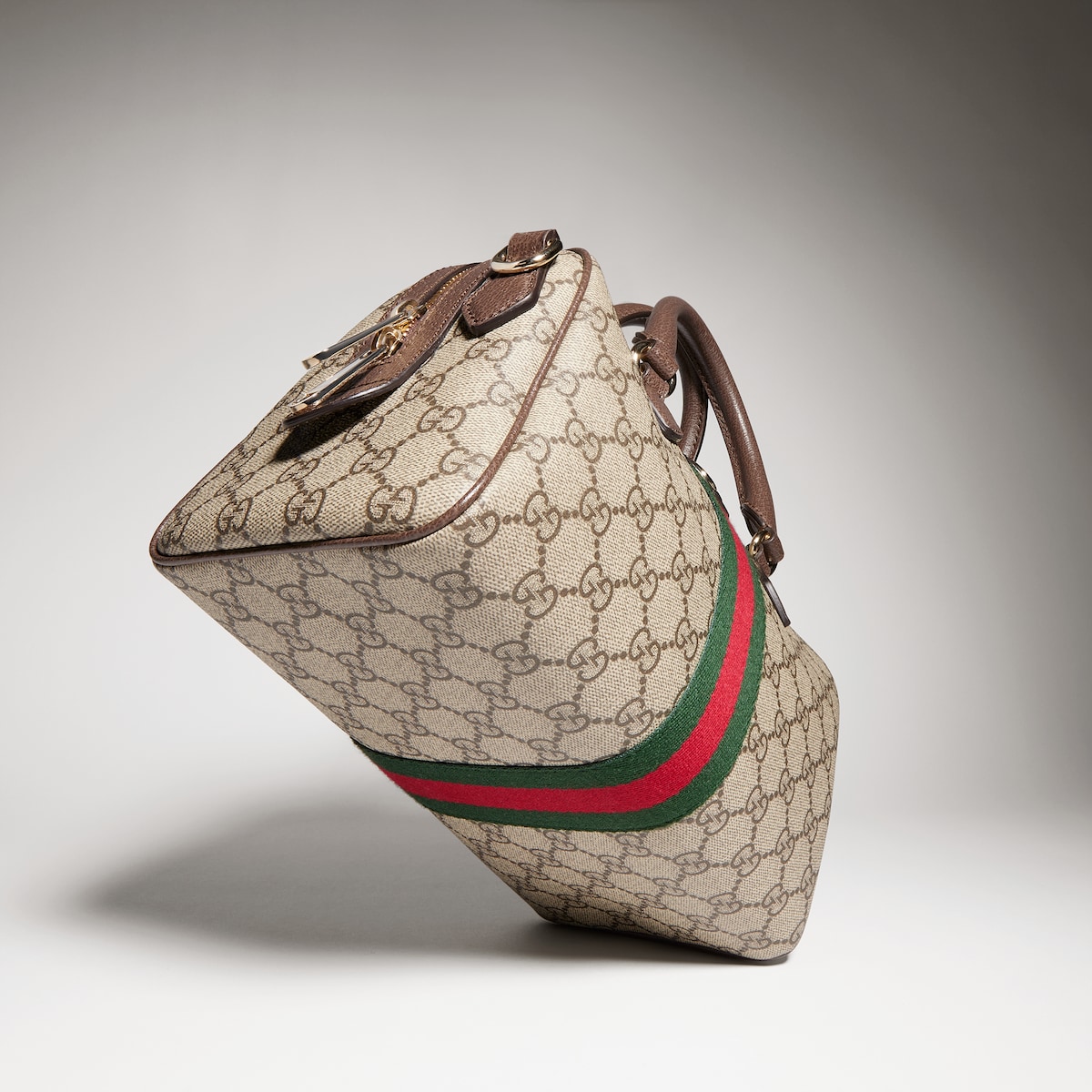 Ophidia medium boston bag in beige and brown GG fabric