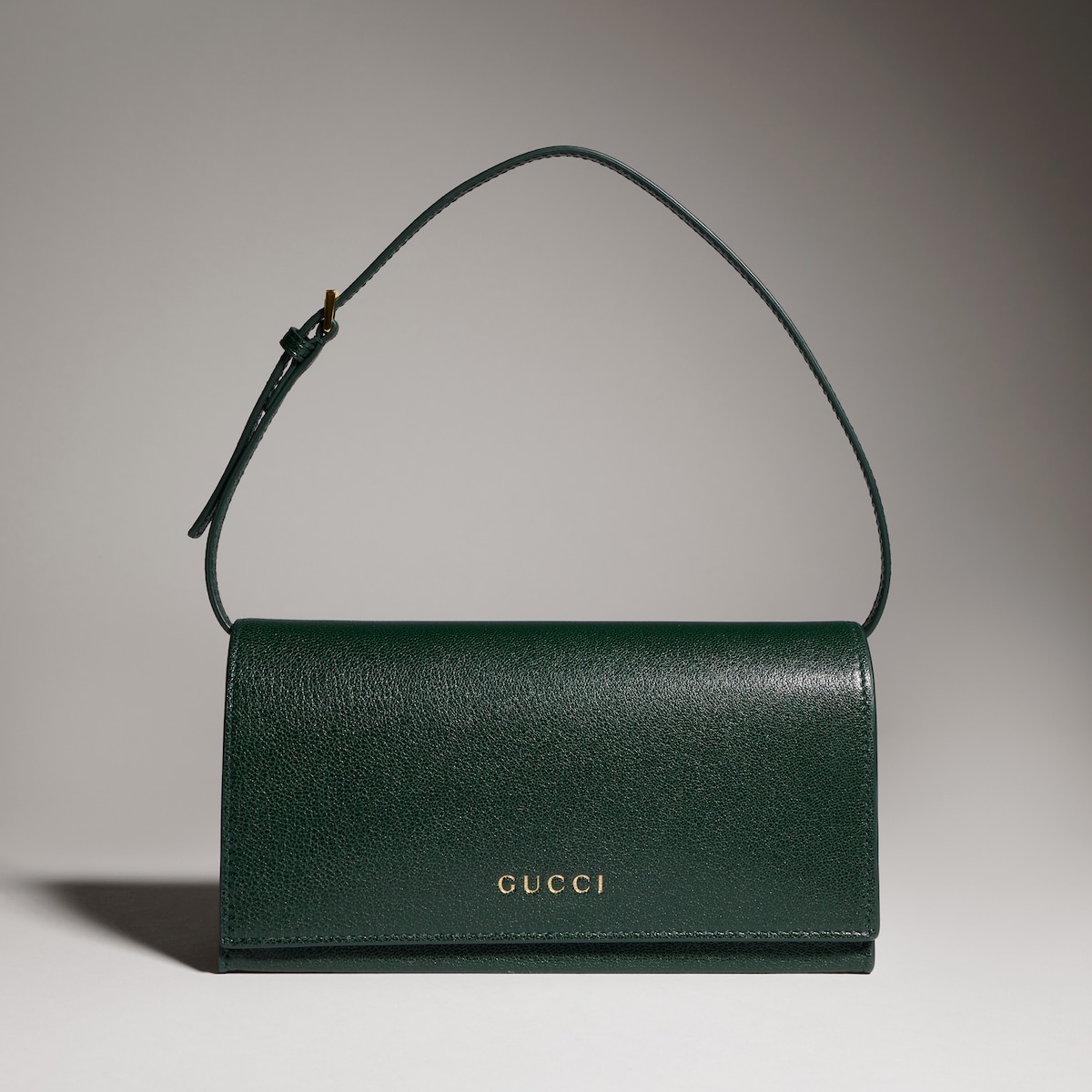 Mini pouch with strap in green leather - thumbnail 6