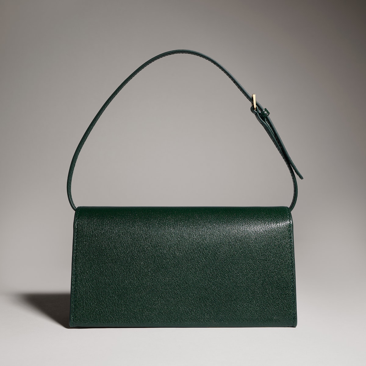 Mini pouch with strap in green leather - thumbnail 4