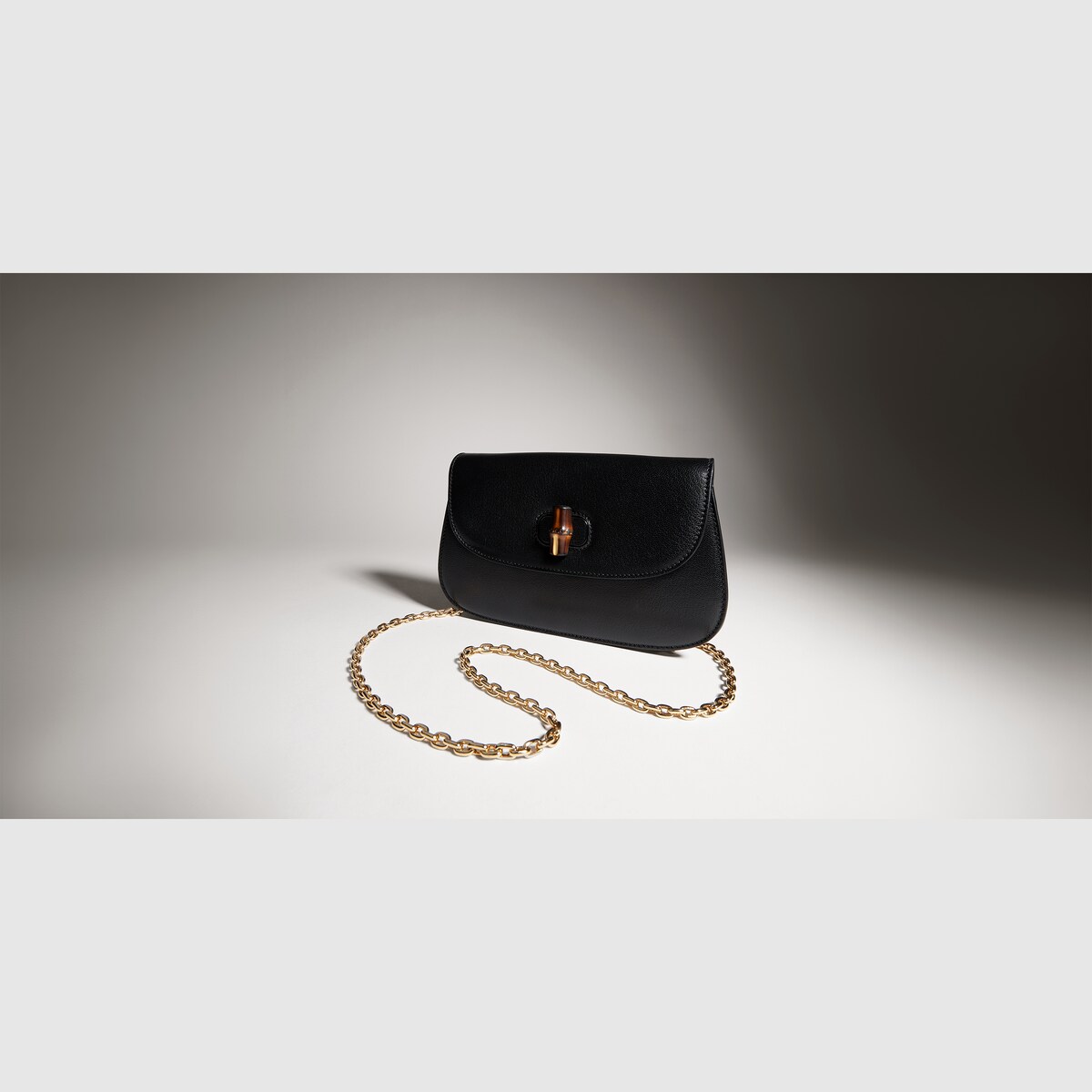 Bamboo clutch in black leather