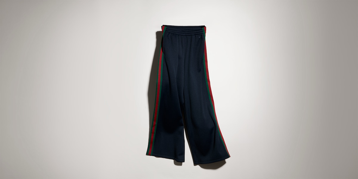 Rib cotton jersey leisure pants with Web in blue | GUCCI® US