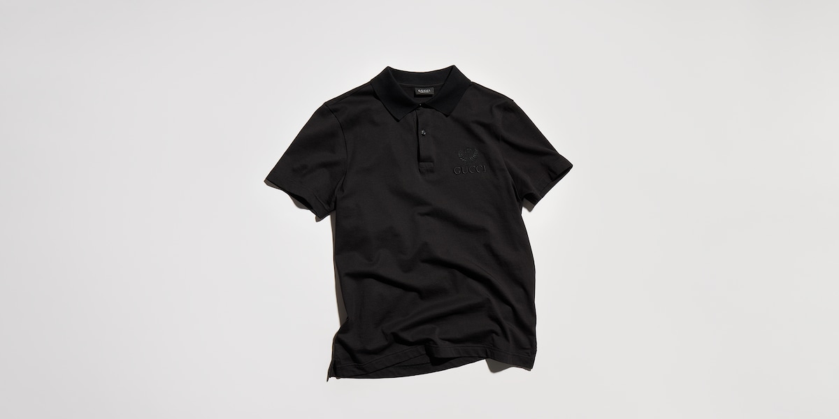 Cotton jersey polo shirt with embroidery in black | GUCCI® US