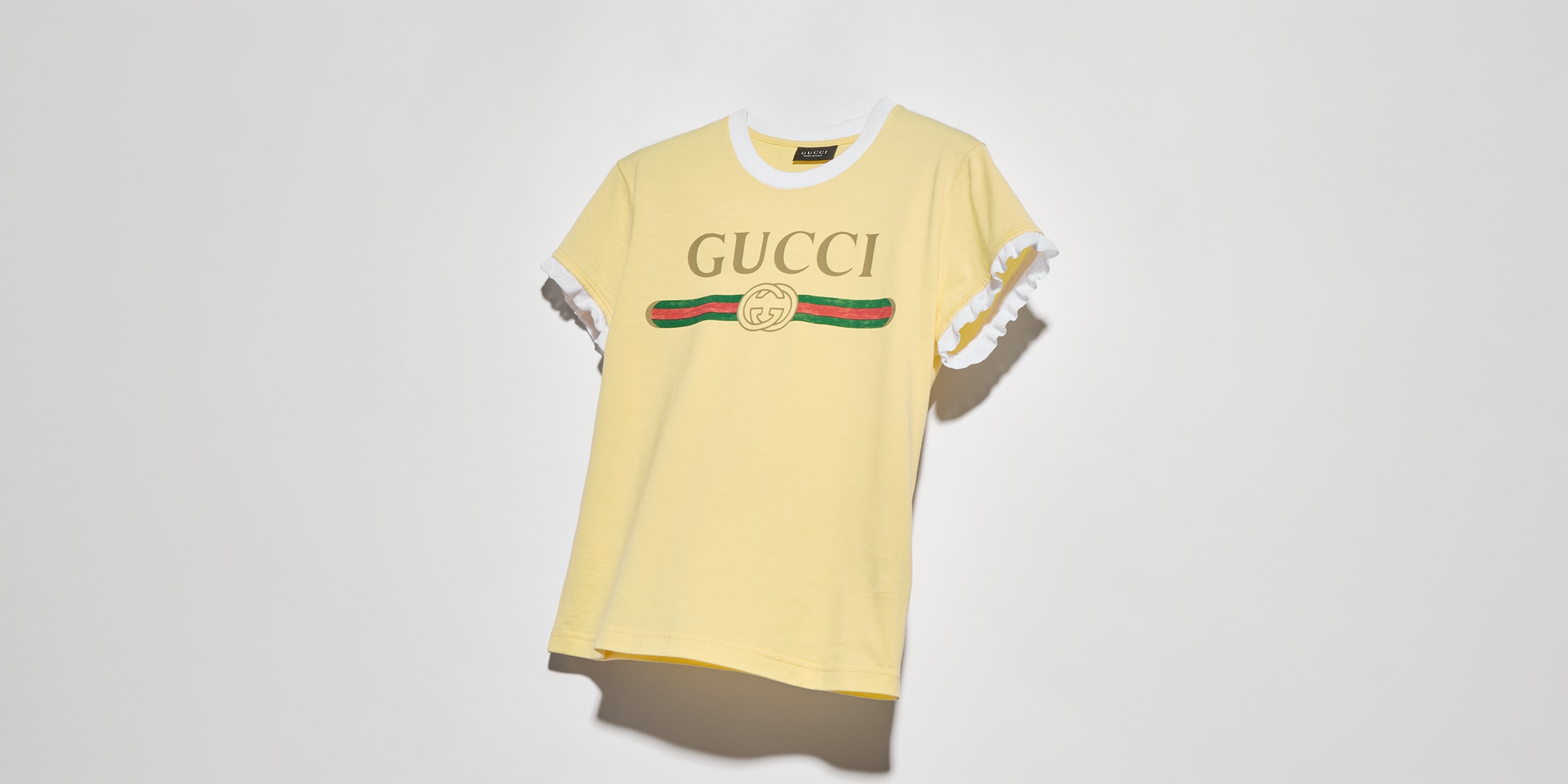 GUCCI イエロープリント Tシャツ Cotton jersey T-shirt with print in light yellow | GUCCI® INT