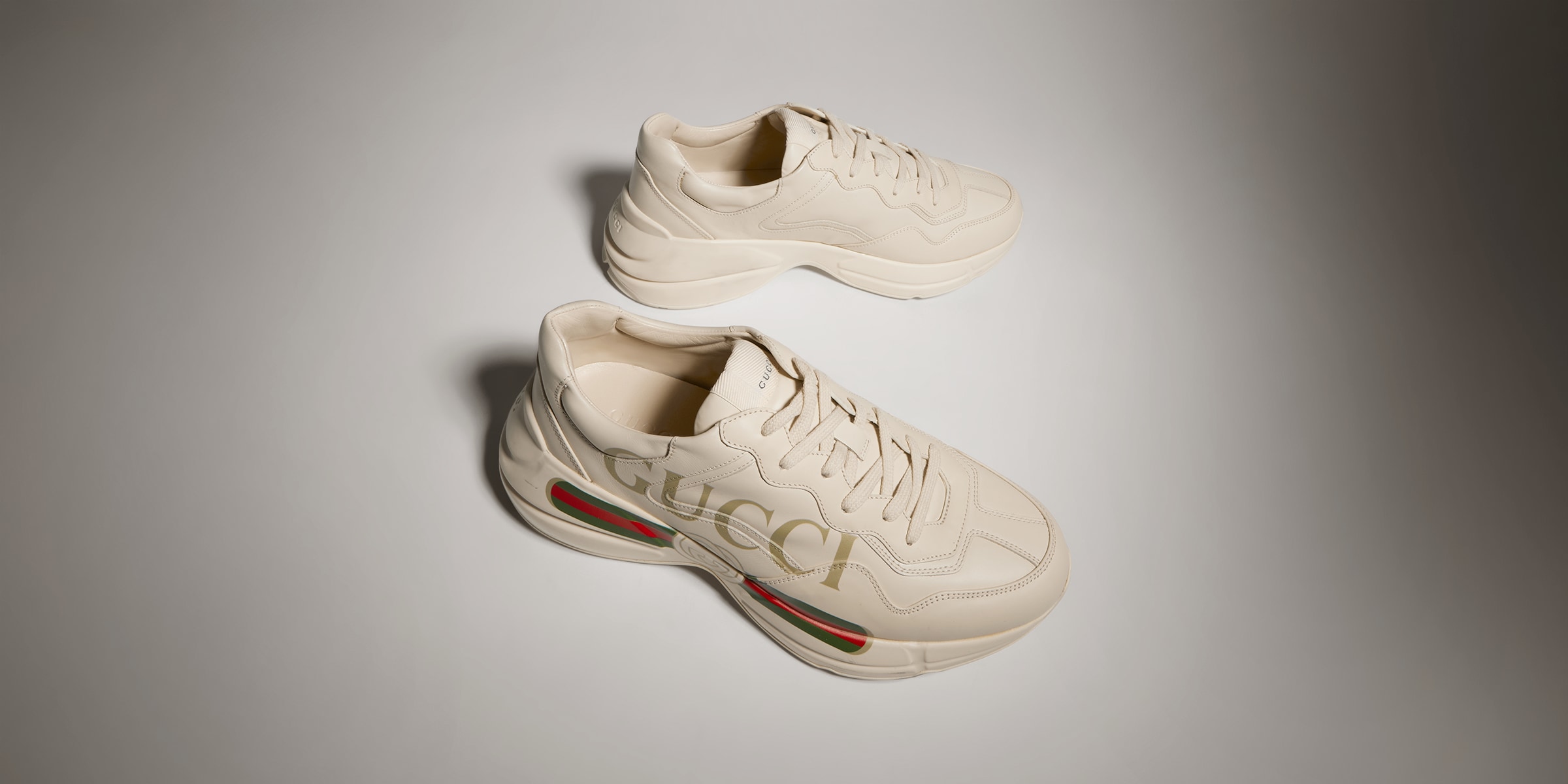 Men's Ivory Leather Rhyton Vintage Gucci Logo Sneaker | GUCCI® CA