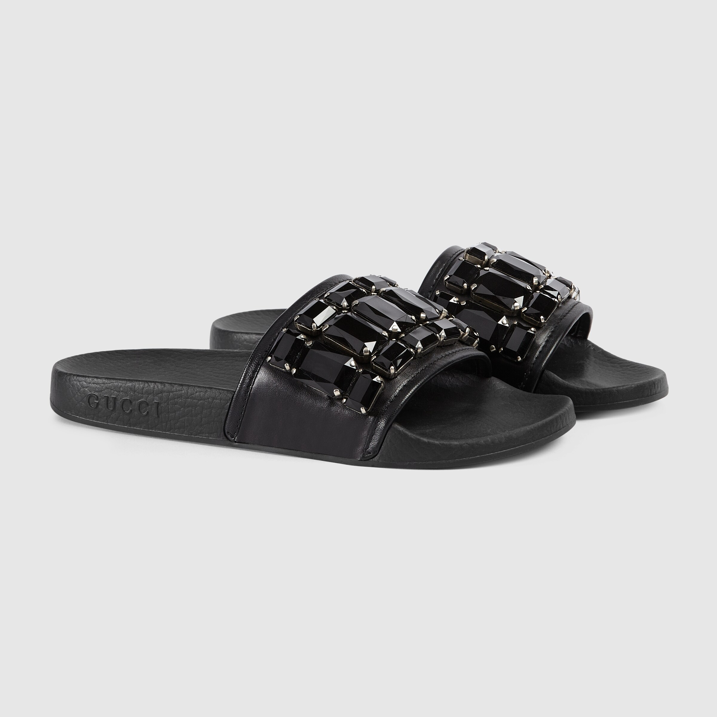 Gucci Women - Crystal leather slide sandal - 414992BBD001000