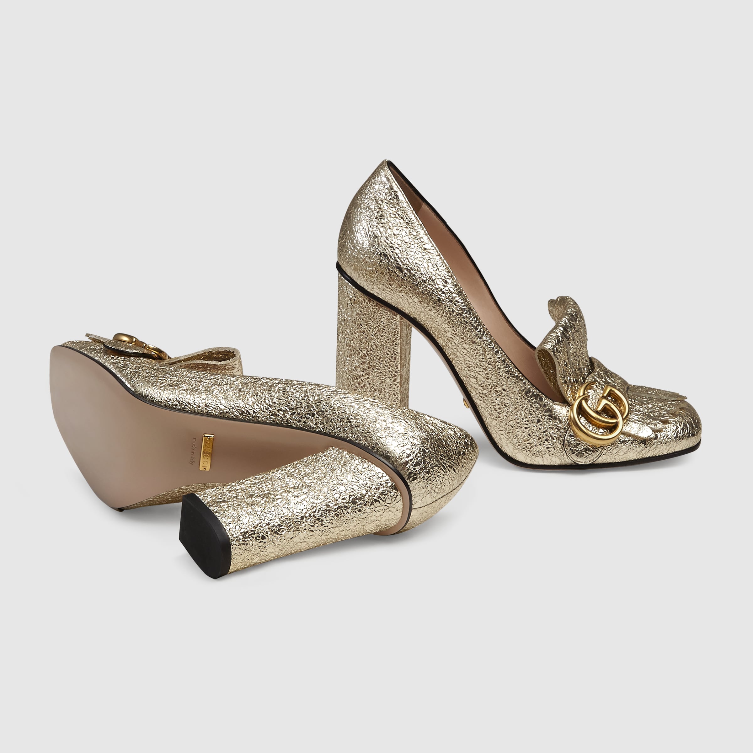 gucci metallic leather platform pumps