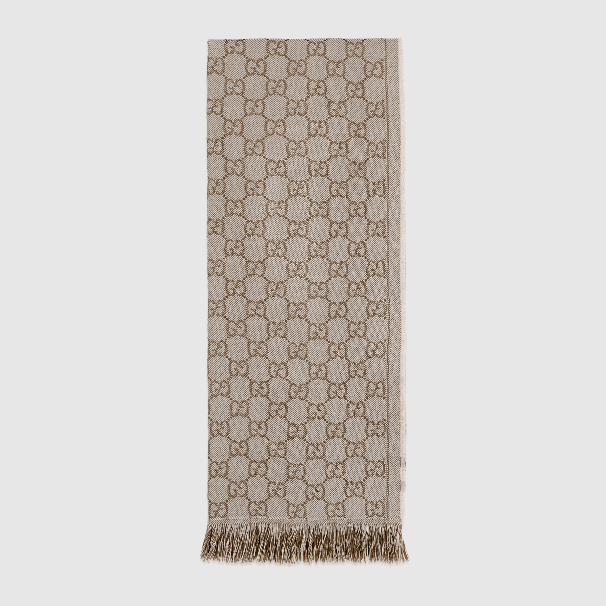 GG jacquard pattern knit scarf with fringe - Gucci Mens ...