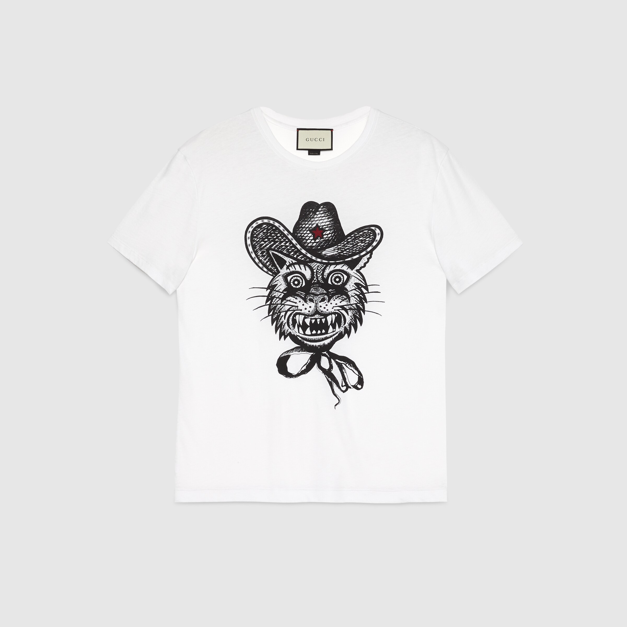 Cotton tshirt with cat print Gucci Men's Tshirts 417306X3D189517