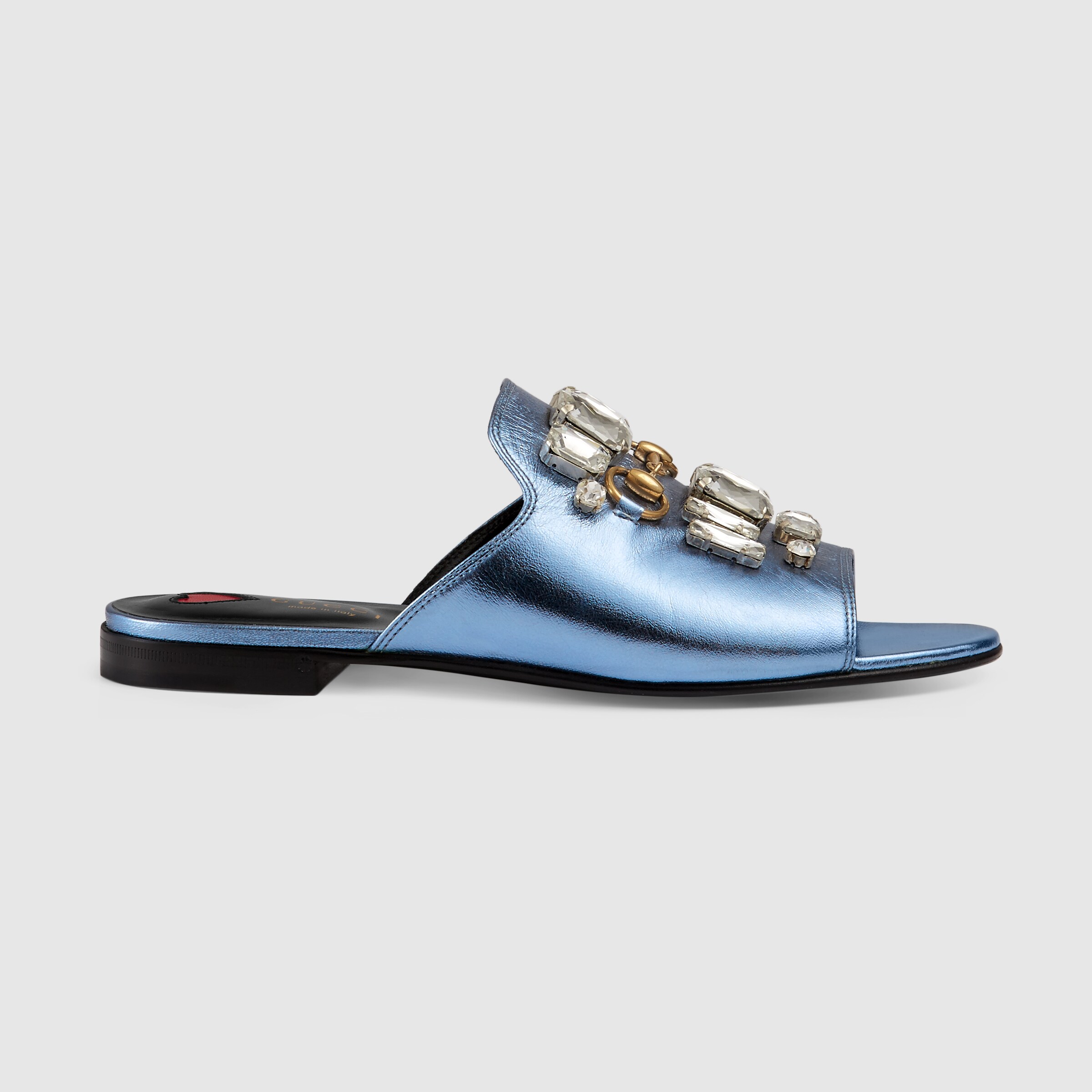 Metallic leather slide with crystals - Gucci Women's Slippers & Mules ...