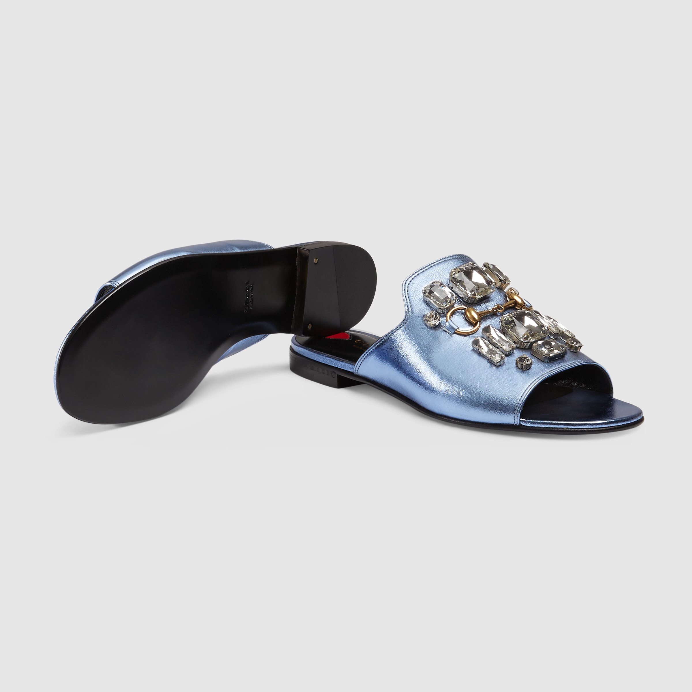 Metallic leather slide with crystals - Gucci Women's Slippers & Mules ...