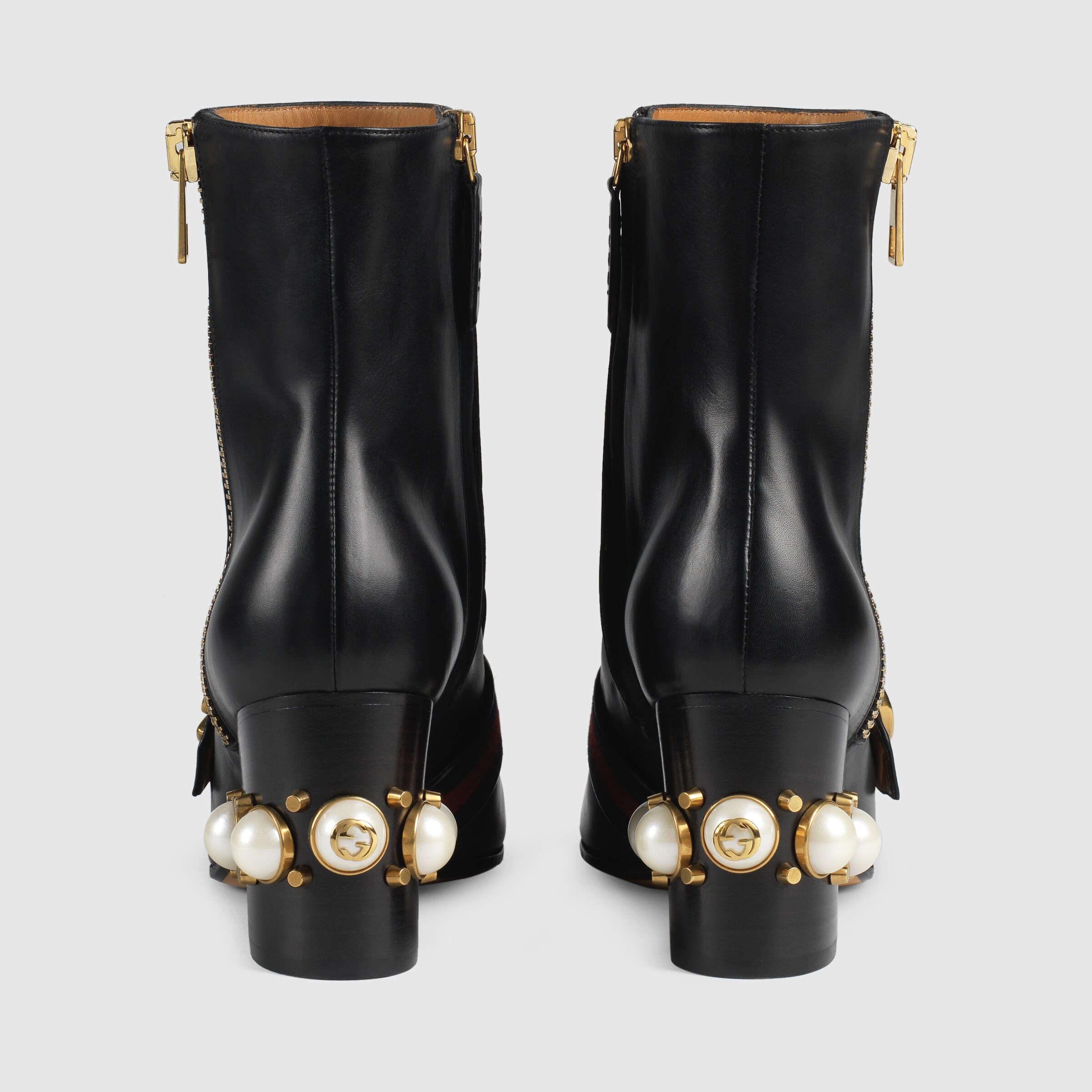 mid heel leather ankle boots