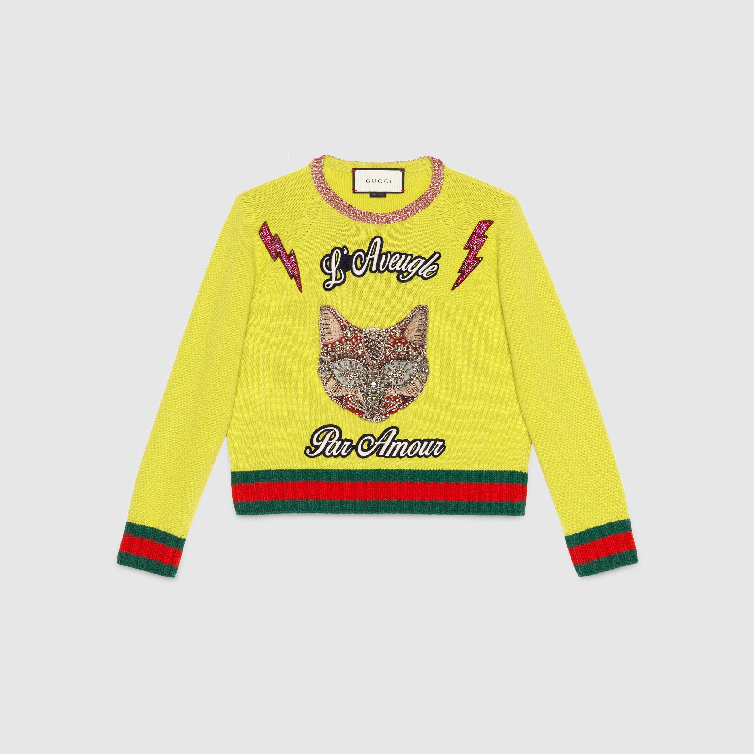 Cat embroidered knit top Gucci Women's Sweaters 434164X5E507519