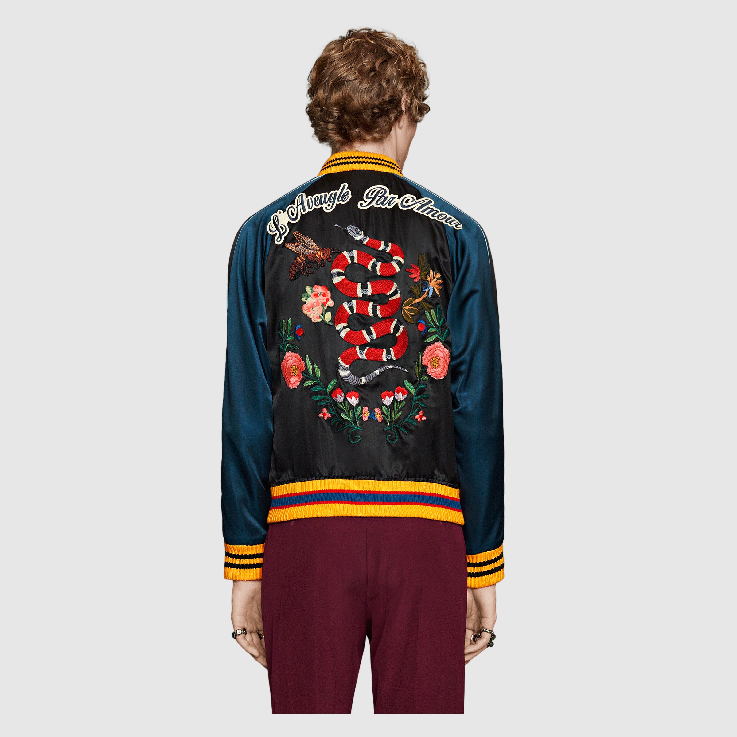 Silk bomber jacket with embroideries - Gucci Men's Bombers & Leather