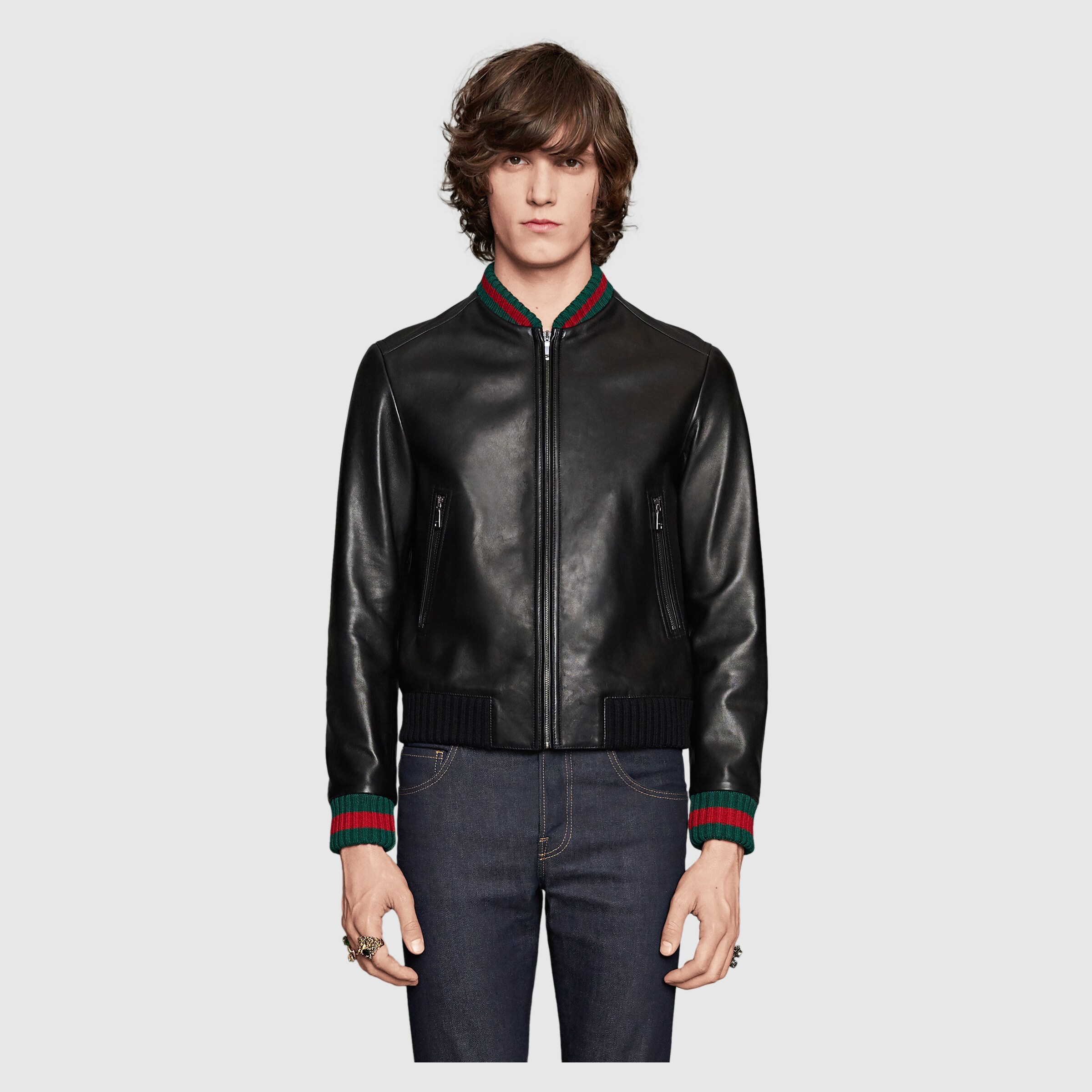 Leather Jacket With Web Gucci Men S Ers Jackets Gucci Leather Jacket With Web Detail 3