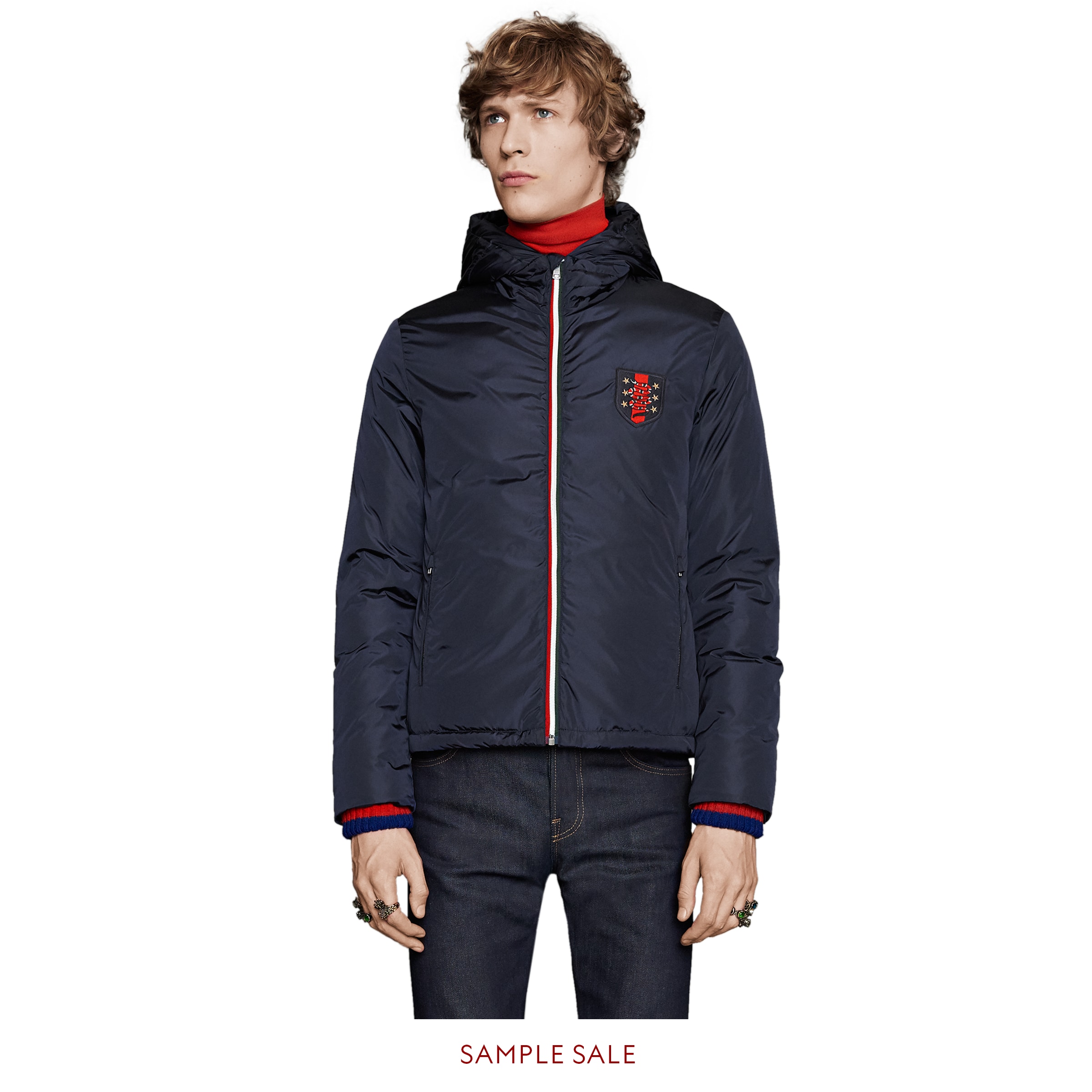 Nylon Jacket With Snake Web Crest Gucci Men S Coats Outerwear Move Down Nylon Jacket With Snake Web Crest