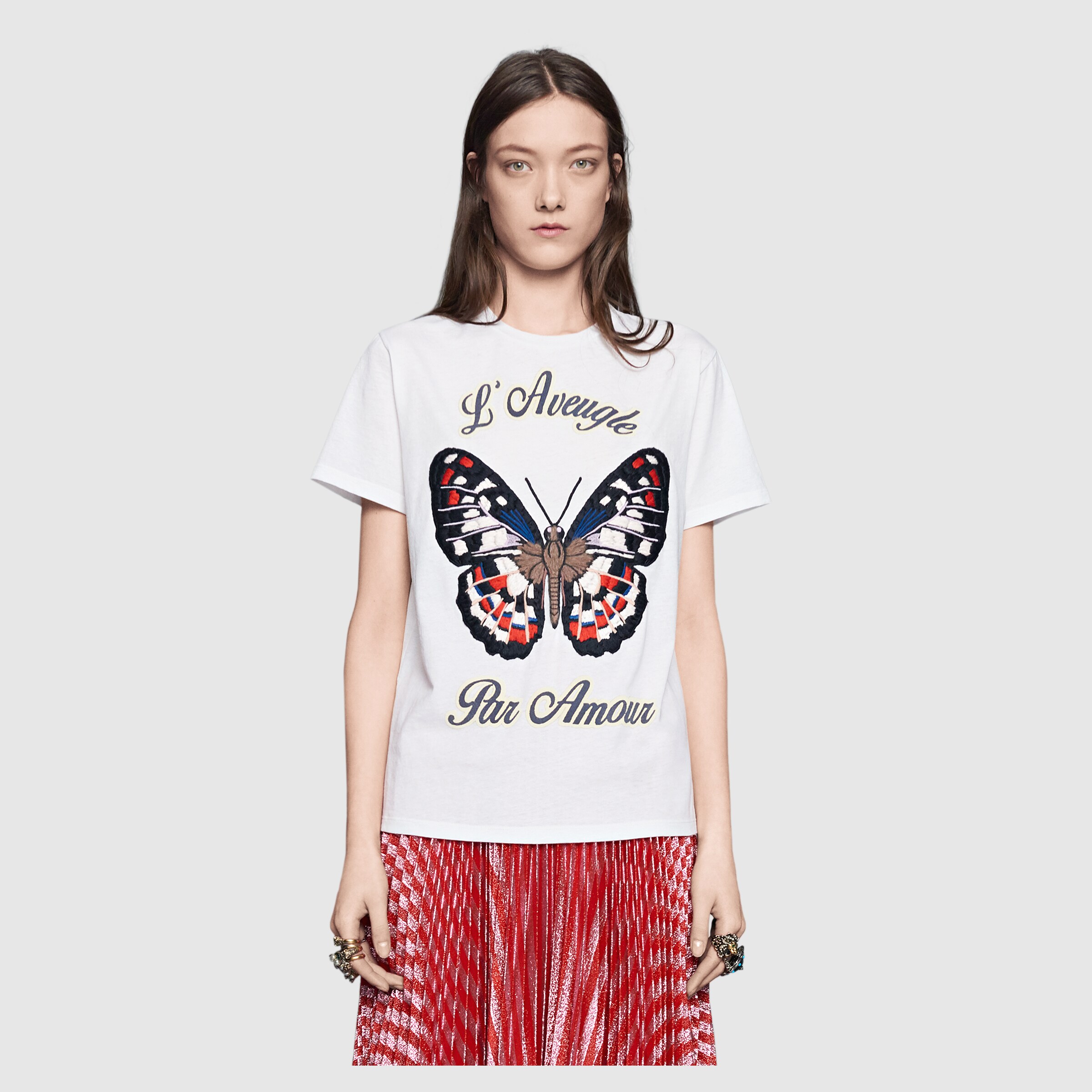 Butterfly embroidered cotton t-shirt - Gucci Women's Sweatshirts & T-shirts 422731X5E589230