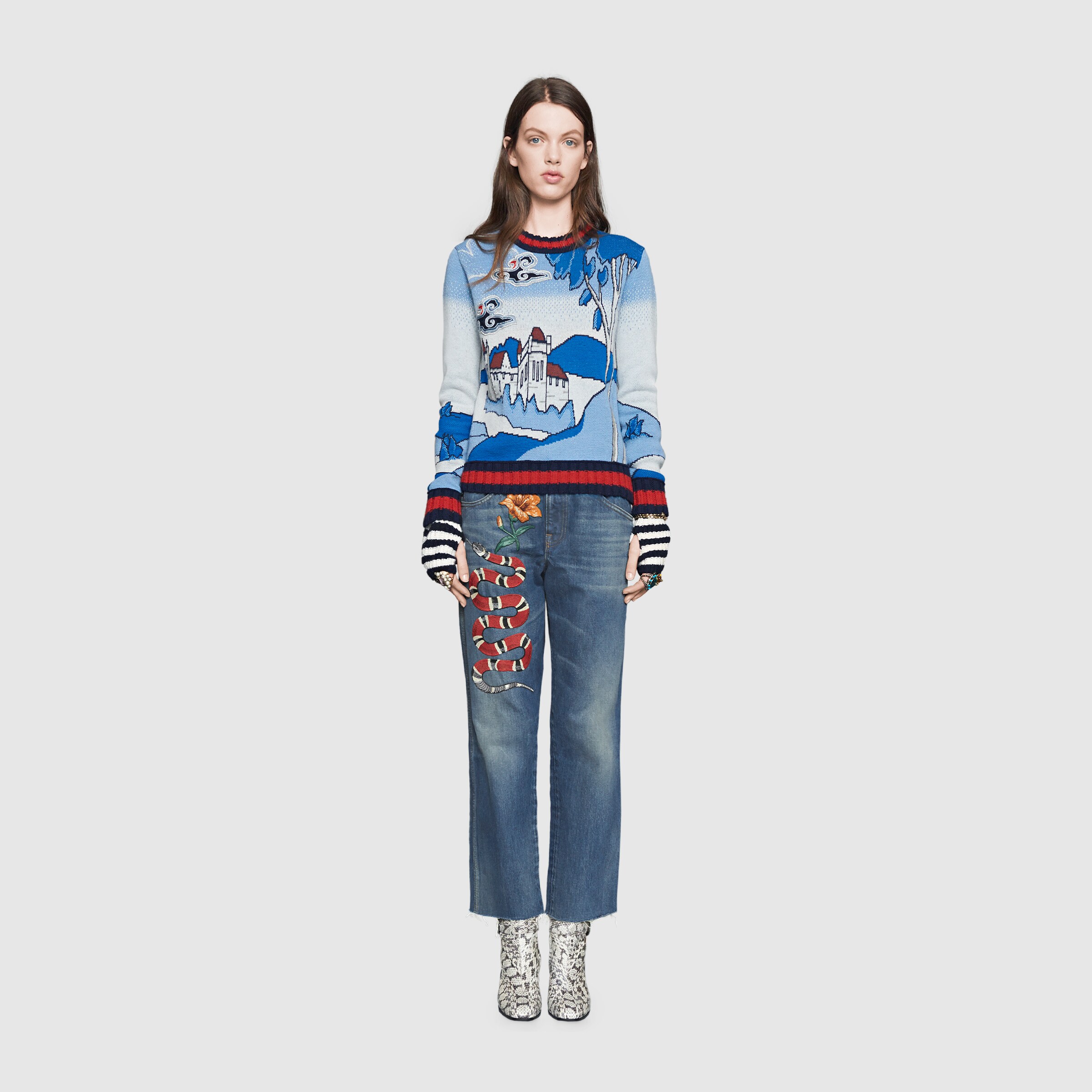 Embroidered denim pant - Gucci Women's Denim 433035XR1904571