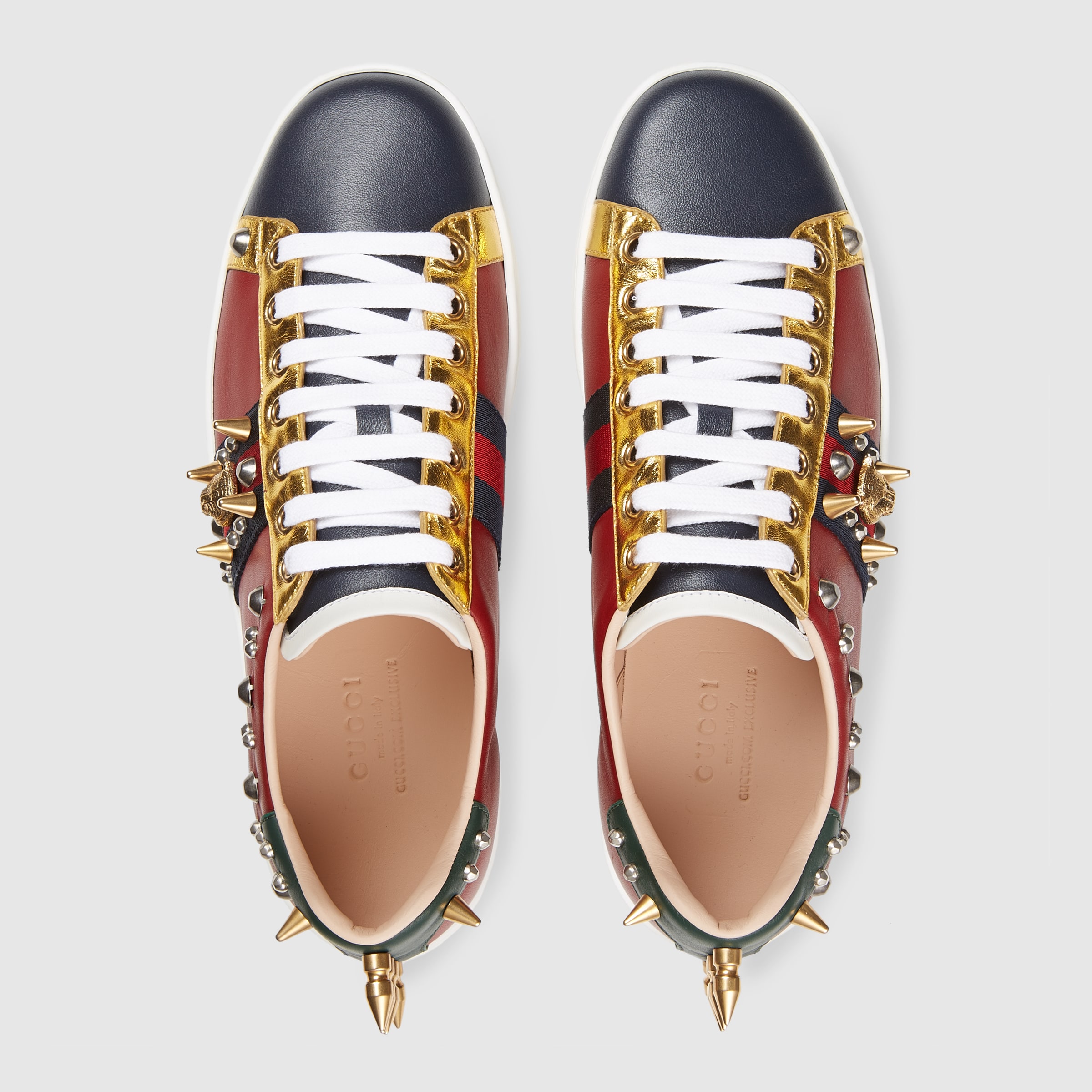 gucci stud web leather sneakers