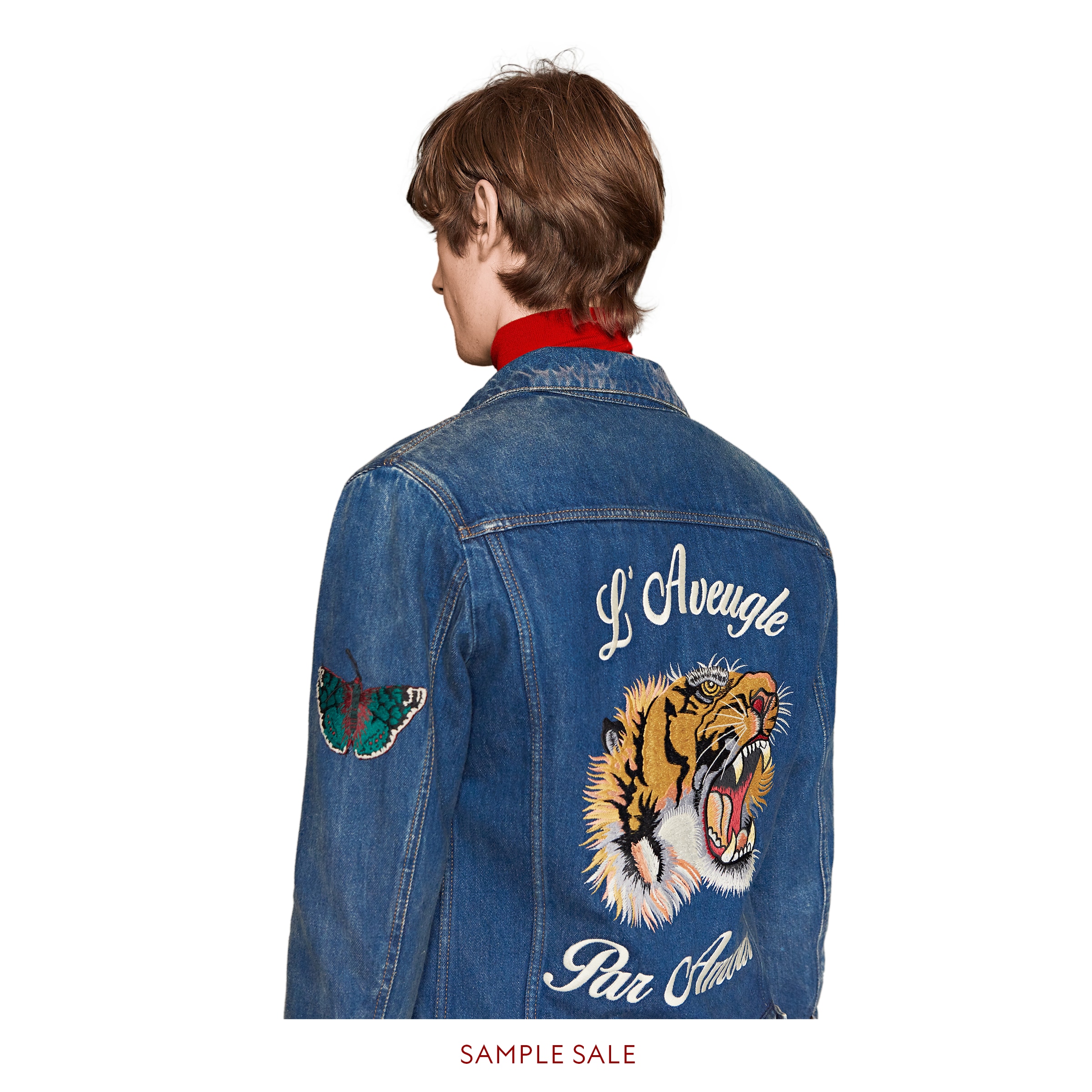 Denim jacket with embroideries GUCCI®