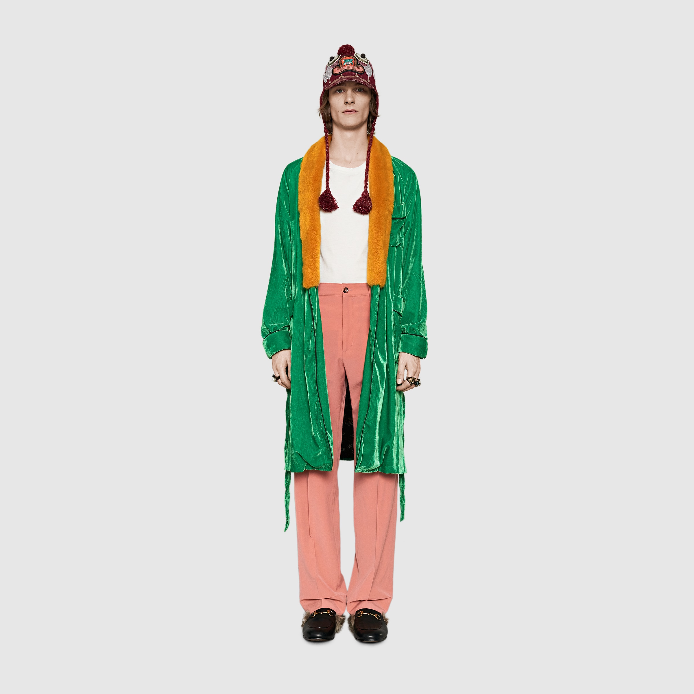 Gucci Men Embroidered velvet dressing gown 441512Z733A3767