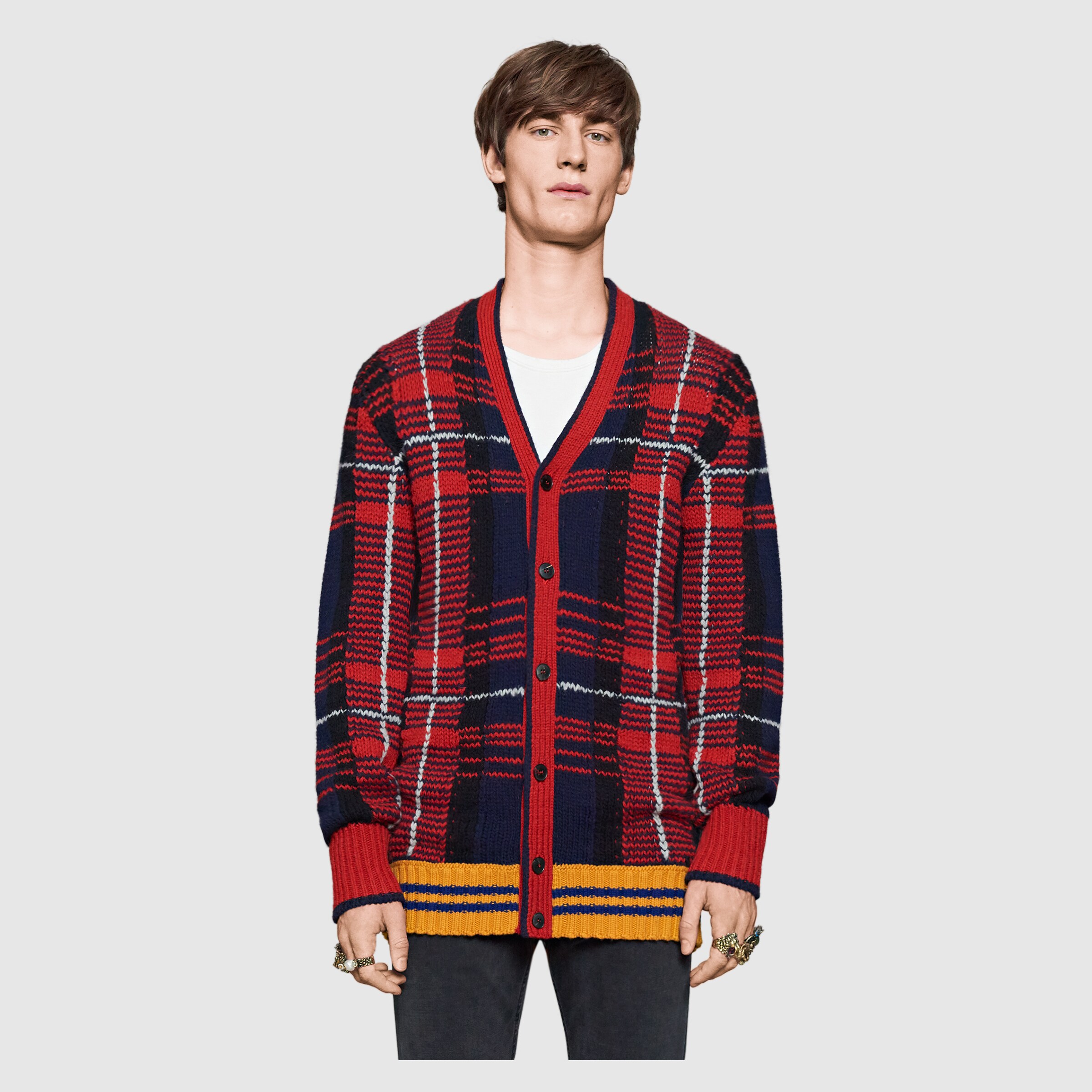 Check wool cardigan Gucci Men's Cardigans 439230X13431588