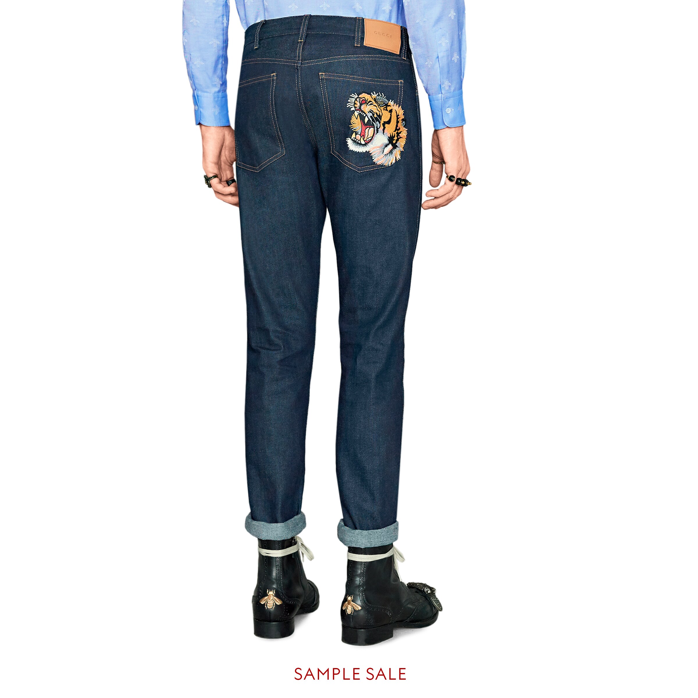 gucci 老虎印花修身牛仔裤 detail 4