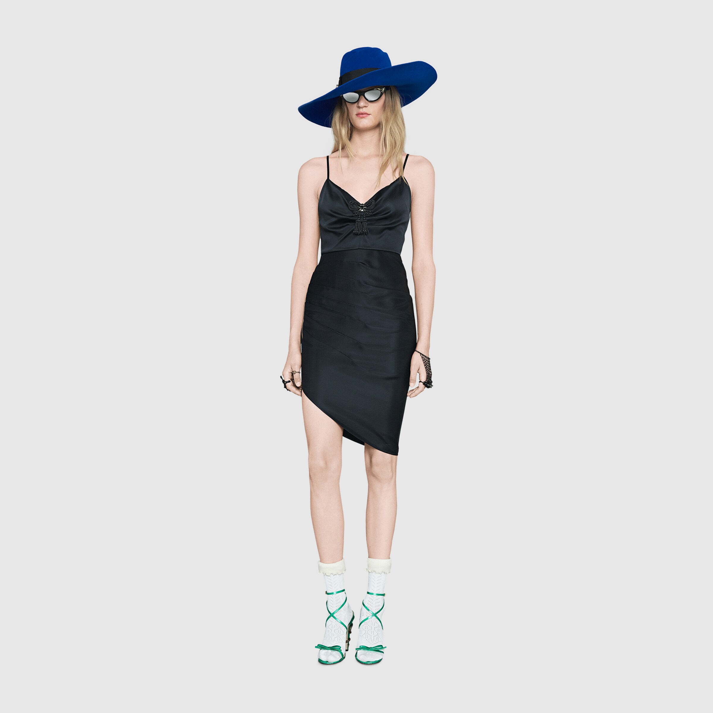 Satin dress with bow brooch - Gucci Women's Dresses 459712ZIZ861000