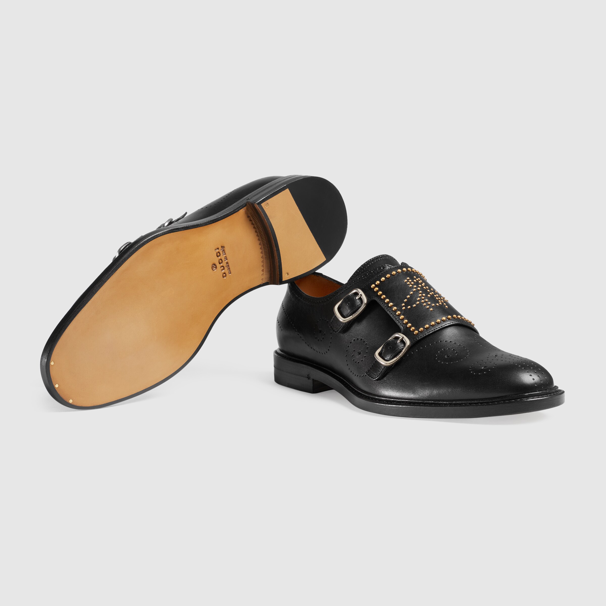 Leather bee brogue monk shoe Gucci Men�s Laceups