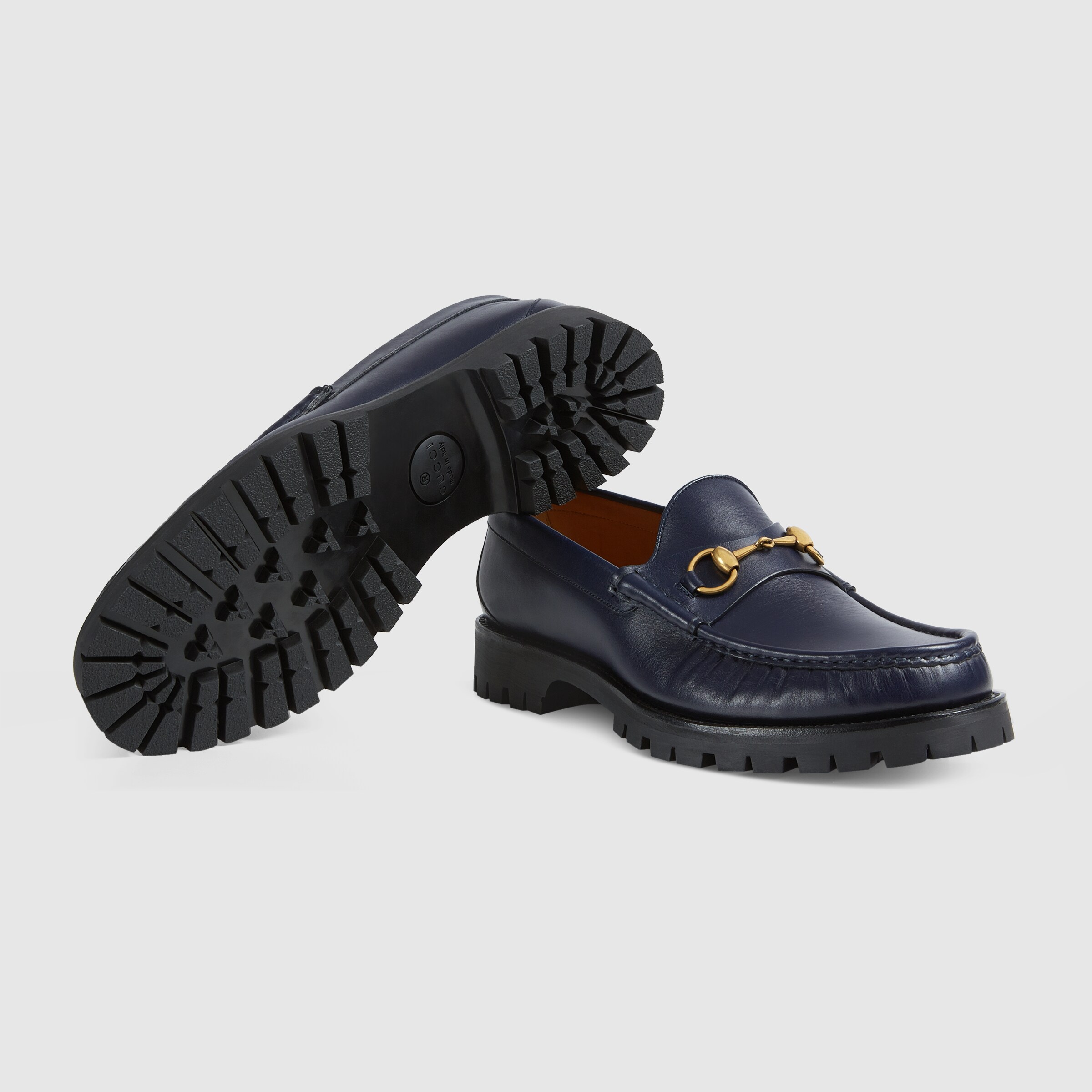 gucci blue leather loafers