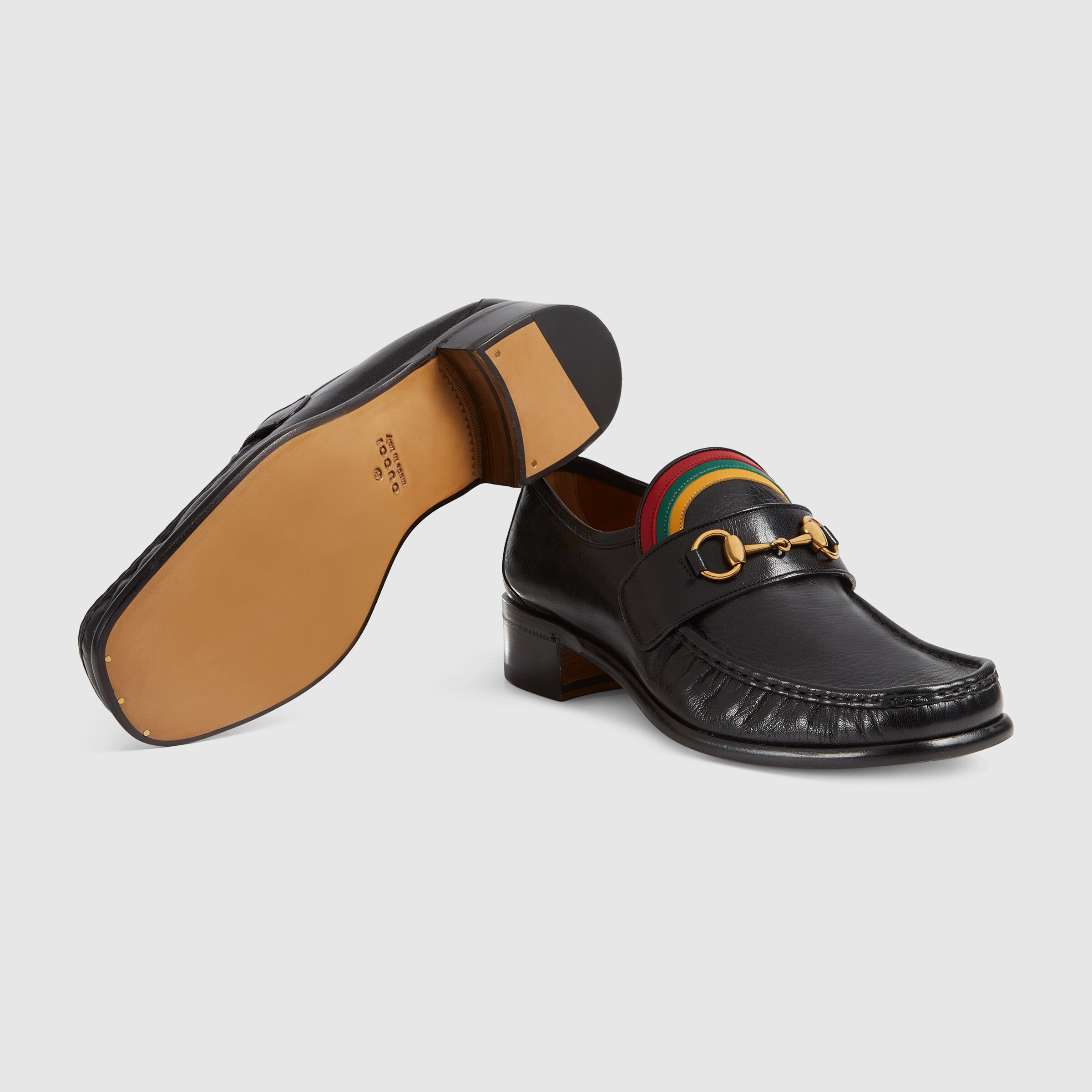 gucci rainbow horsebit leather loafers