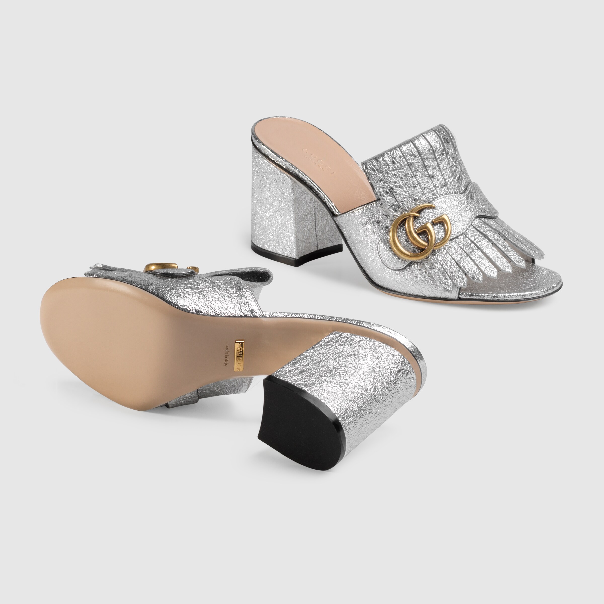 Metallic leather midheel slide Gucci Women's Slippers & Mules