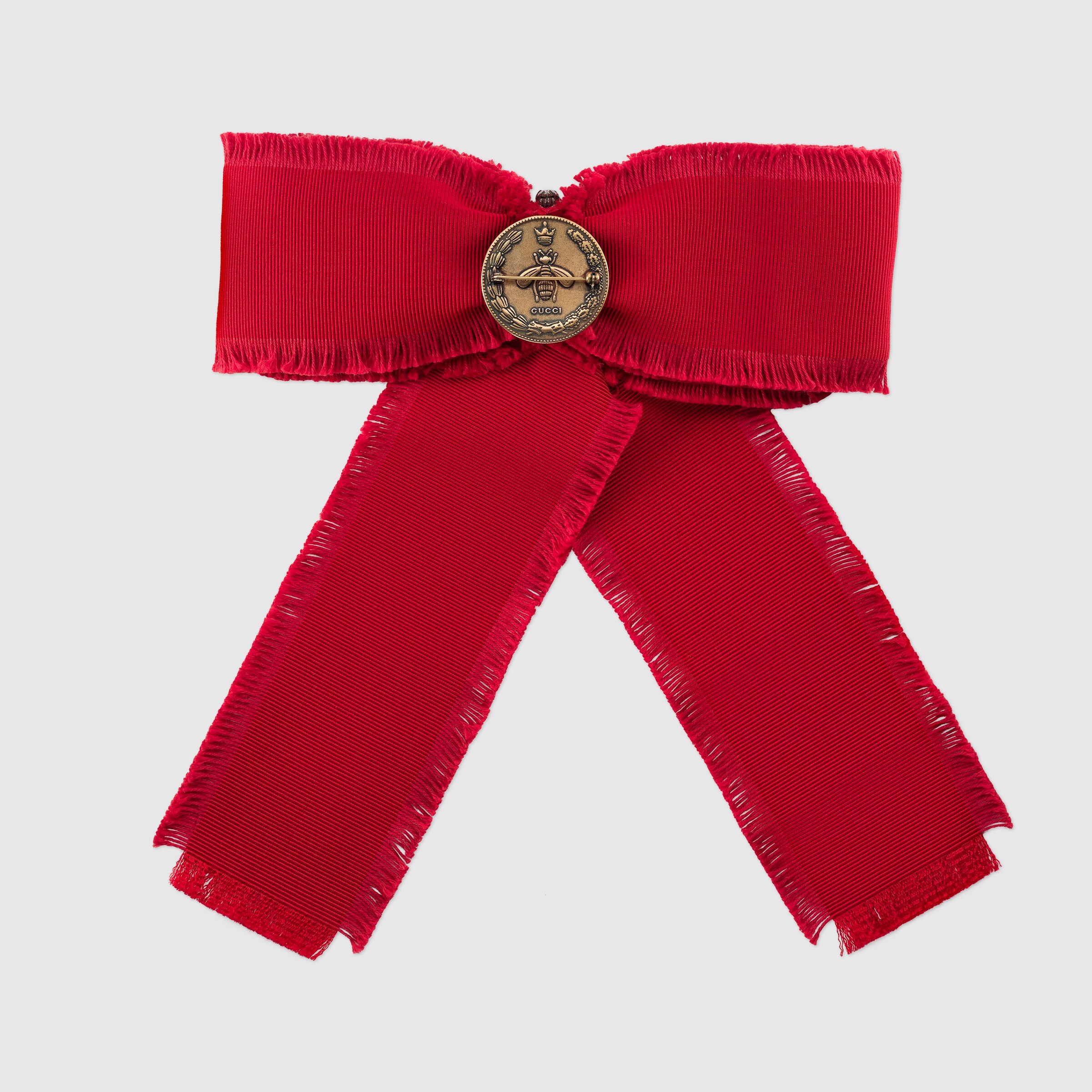 Grosgrain bow brooch in Red cotton ribbon Gucci Fashion Jewelry For Women