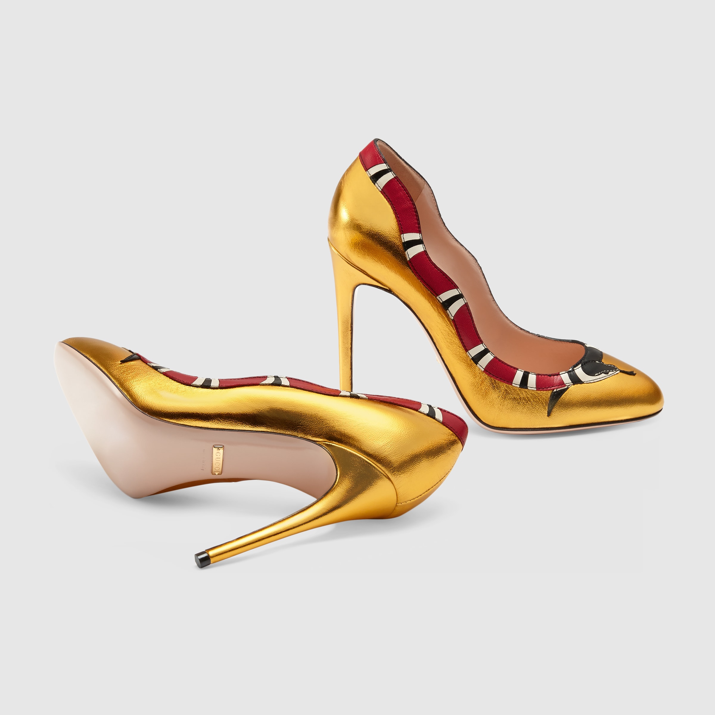 gucci metallic leather platform pumps